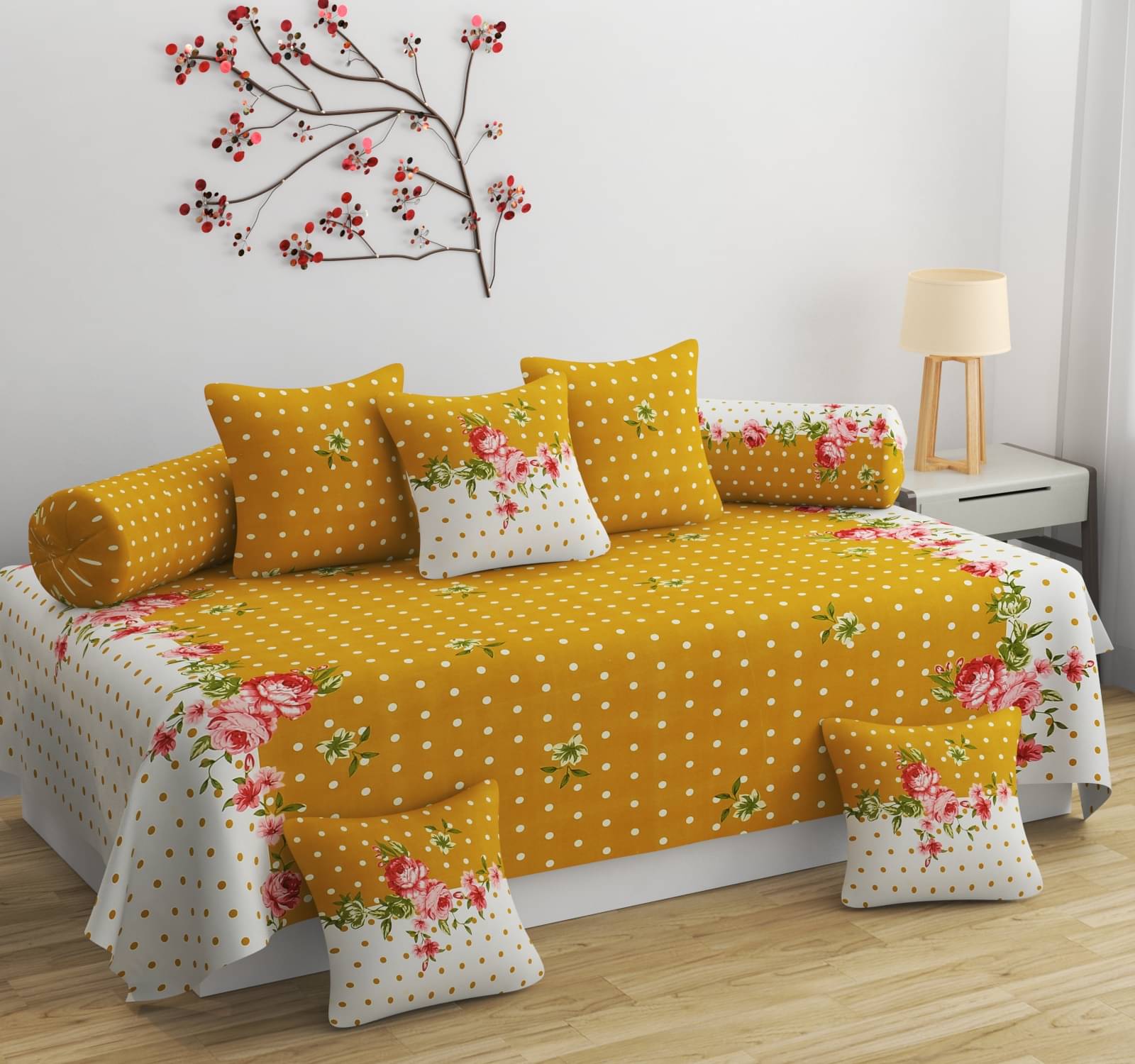    			Apala Microfibre Abstract Diwan Set 6 Pcs - yellow