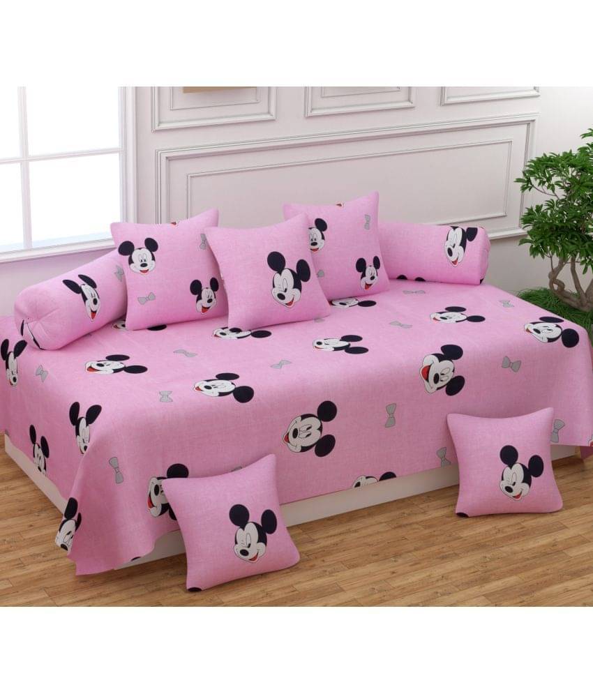     			Apala Microfibre Abstract Diwan Set 8 Pcs - Pink