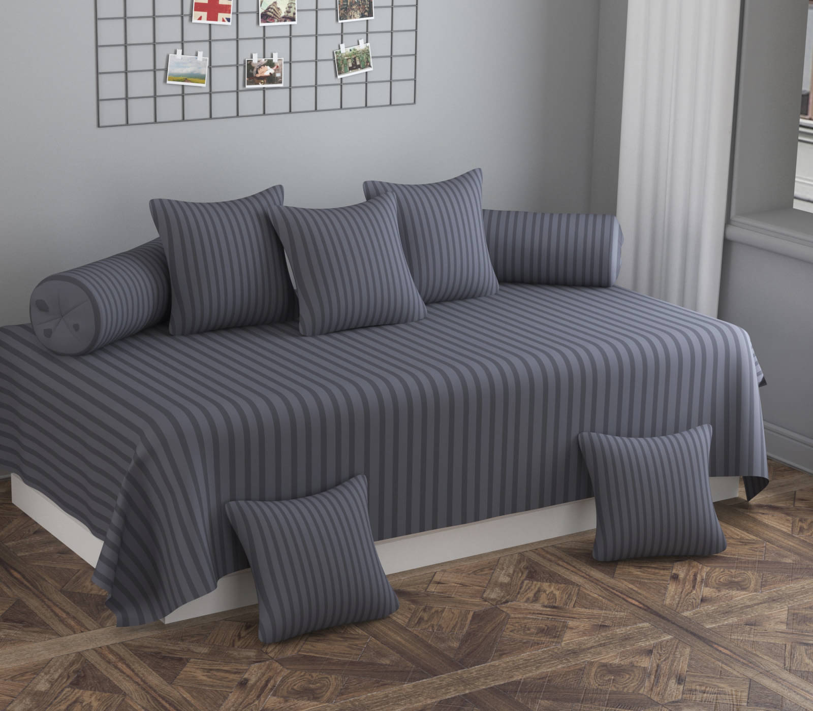 Apala Microfibre Abstract Diwan Set 8 Pcs - Gray Apala Microfibre Abstract Diwan Set 8 Pcs - Gray
