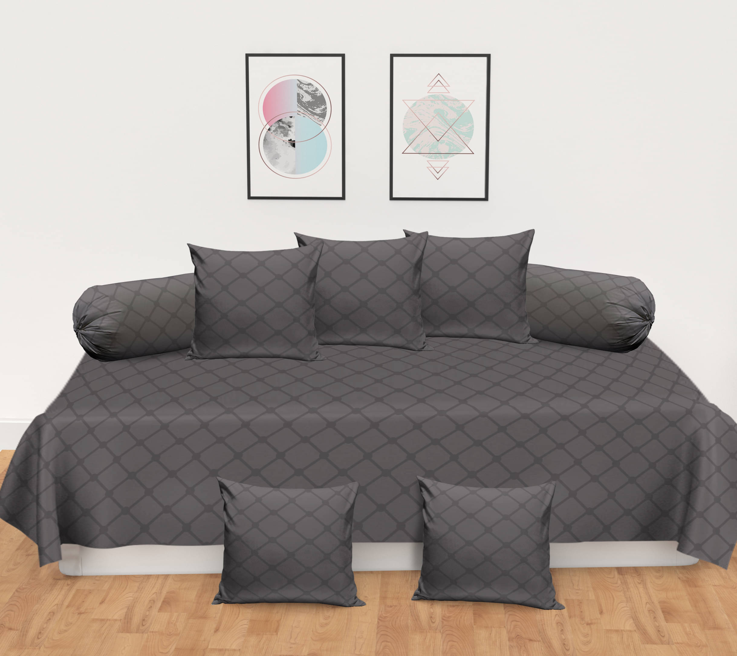 Apala Microfibre Abstract Diwan Set 8 Pcs - Gray Apala Microfibre Abstract Diwan Set 8 Pcs - Gray