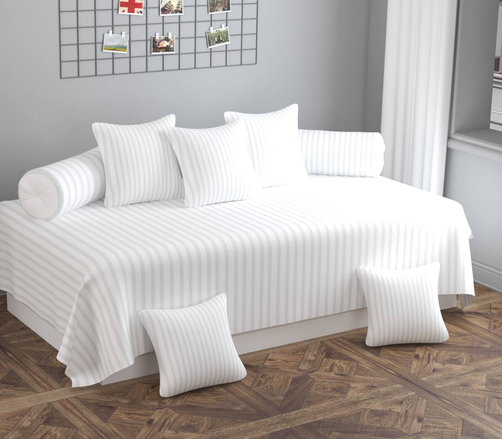 Apala Microfibre Abstract Diwan Set 8 Pcs - White Apala Microfibre Abstract Diwan Set 8 Pcs - White