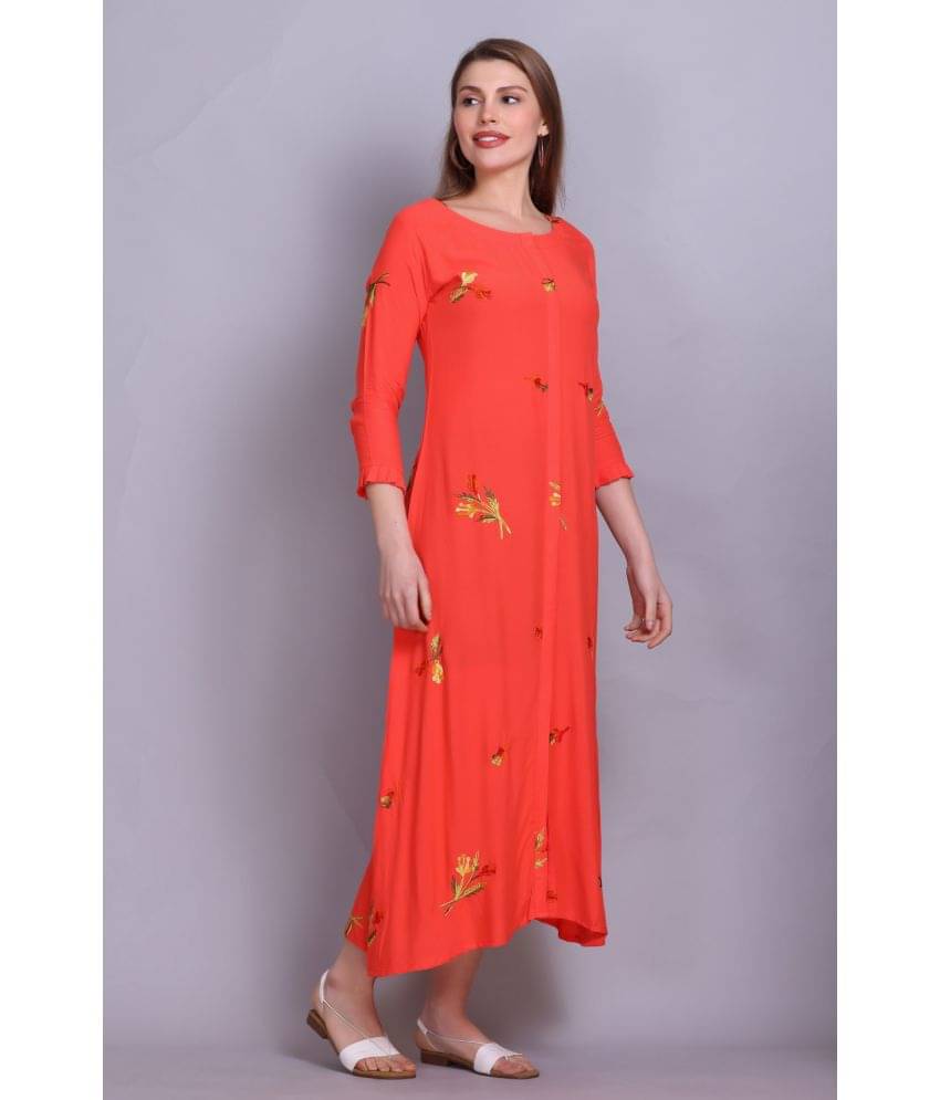     			ELTHIA Women Cotton Printed Ethnic Dress ( Orange )