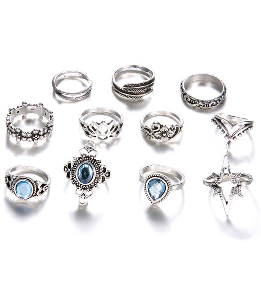 FASHION FRILL - Silver Rings ( Pack of 11 )