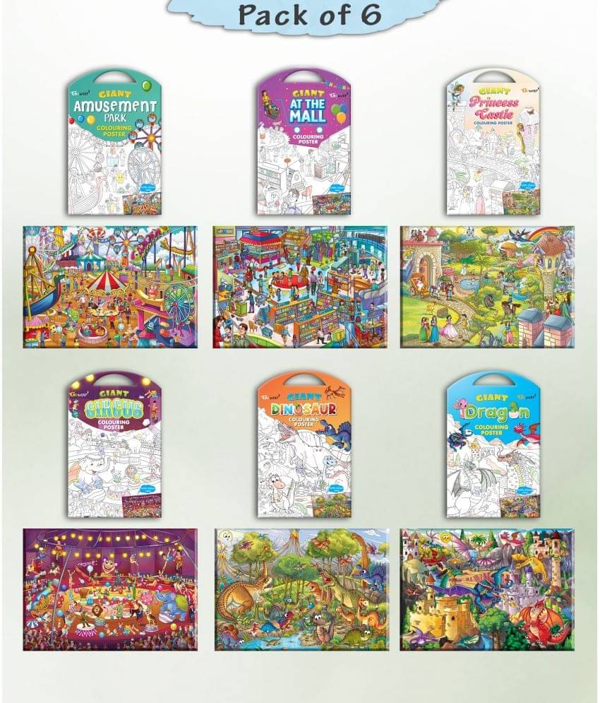 GIANT AT THE MALL COLOURING , GIANT PRINCESS CASTLE COLOURING , GIANT CIRCUS COLOURING , GIANT DINOSAUR COLOURING , GIANT AMUSEMENT PARK COLOURING and GIANT DRAGON COLOURING | Set of 6 I Giant Coloring Master Collection GIANT AT THE MALL COLOURING , GIANT PRINCESS CASTLE COLOURING , GIANT CIRCUS COLOURING , GIANT DINOSAUR COLOURING , GIANT AMUSEMENT PARK COLOURING and GIANT DRAGON COLOURING | Set of 6 I Giant Coloring Master Collection