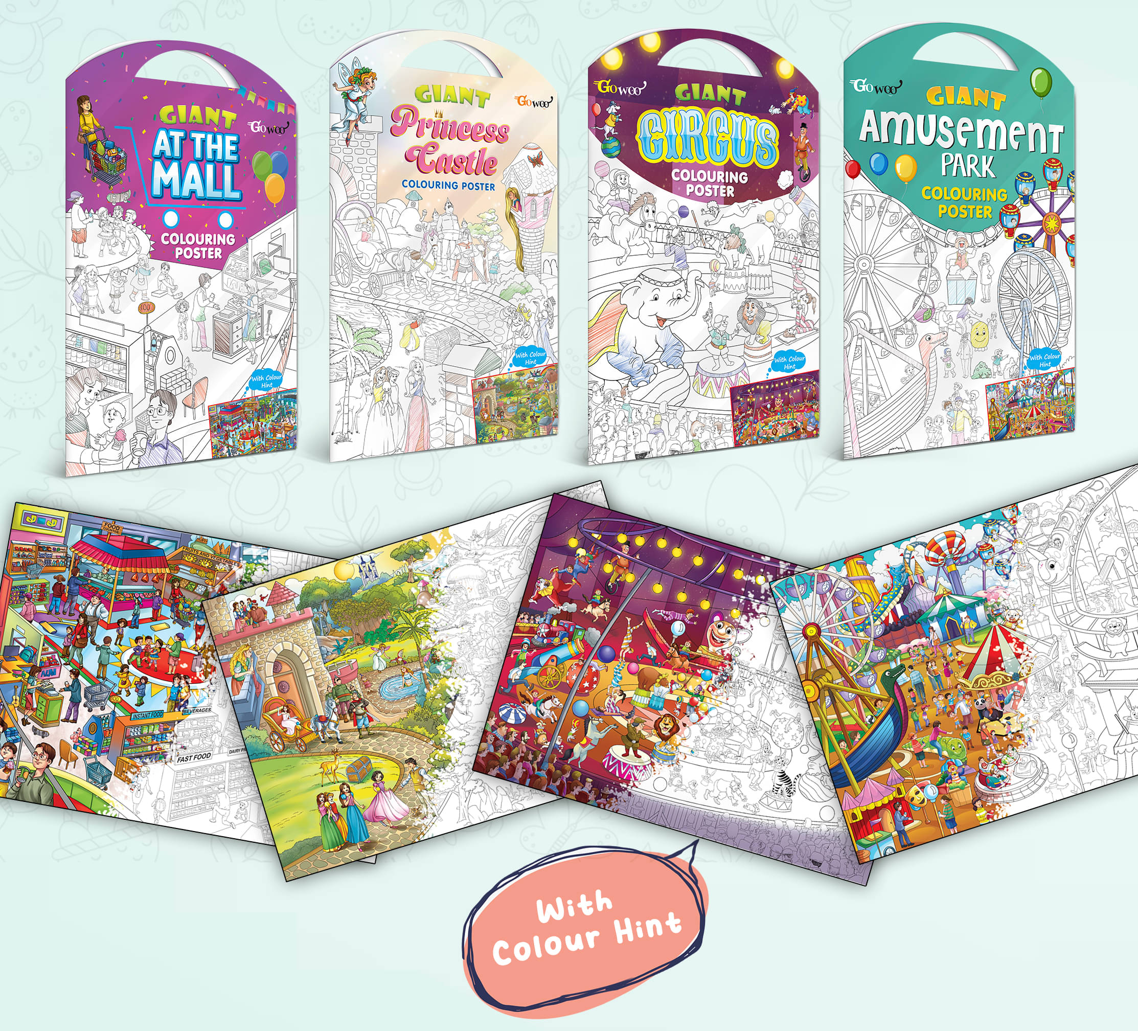     			GIANT AT THE MALL COLOURING POSTER, GIANT PRINCESS CASTLE COLOURING POSTER, GIANT CIRCUS COLOURING POSTER and GIANT AMUSEMENT PARK COLOURING POSTER | Set of 4 Posters I Ultimate Relaxation Coloring Combo