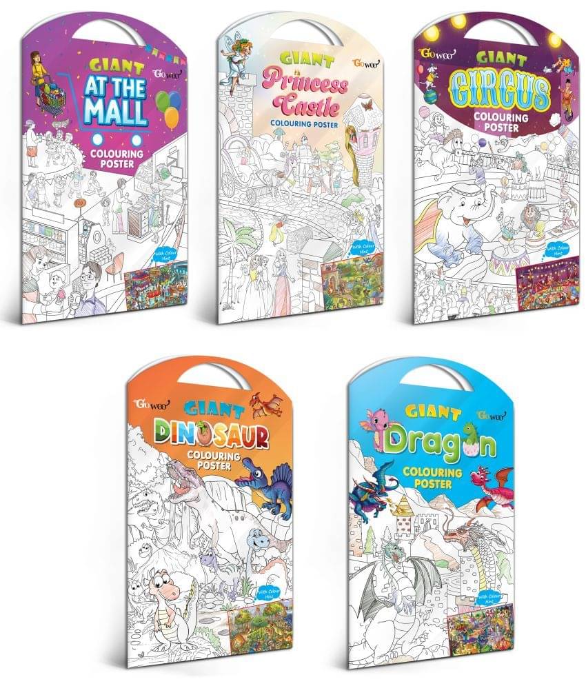 GIANT AT THE MALL COLOURING POSTER, GIANT PRINCESS CASTLE COLOURING POSTER, GIANT CIRCUS COLOURING POSTER, GIANT DINOSAUR COLOURING POSTER and GIANT DRAGON COLOURING POSTER | Pack of 5 Posters I Happy Coloring Set     			GIANT AT THE MALL COLOURING POSTER, GIANT PRINCESS CASTLE COLOURING POSTER, GIANT CIRCUS COLOURING POSTER, GIANT DINOSAUR COLOURING POSTER and GIANT DRAGON COLOURING POSTER | Pack of 5 Posters I Happy Coloring Set