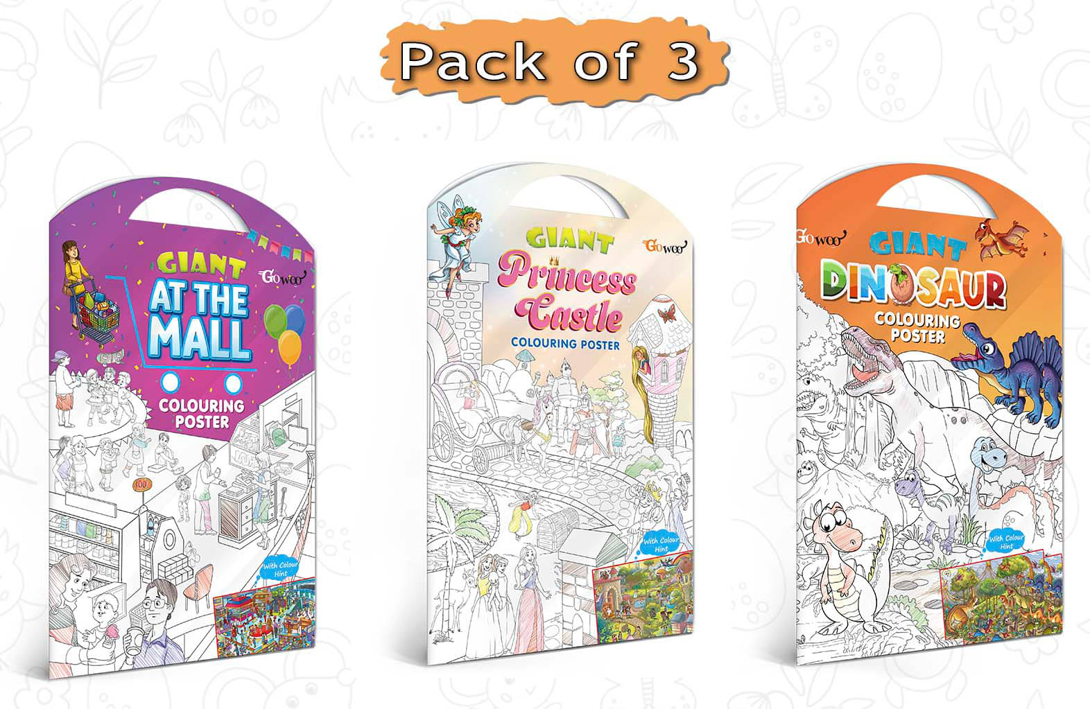     			GIANT AT THE MALL COLOURING POSTER, GIANT PRINCESS CASTLE COLOURING POSTER and GIANT DINOSAUR COLOURING POSTER | Combo of 3 Posters I Intricate coloring posters for adults