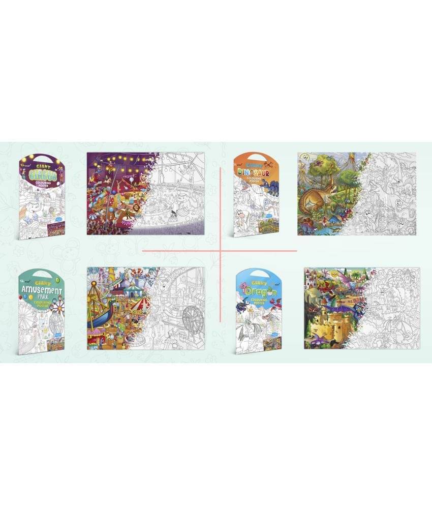 GIANT CIRCUS COLOURING Charts, GIANT DINOSAUR COLOURING Charts, GIANT AMUSEMENT PARK COLOURING Charts and GIANT DRAGON COLOURING Charts | Pack of 4 Charts I best colouring Charts for children GIANT CIRCUS COLOURING Charts, GIANT DINOSAUR COLOURING Charts, GIANT AMUSEMENT PARK COLOURING Charts and GIANT DRAGON COLOURING Charts | Pack of 4 Charts I best colouring Charts for children