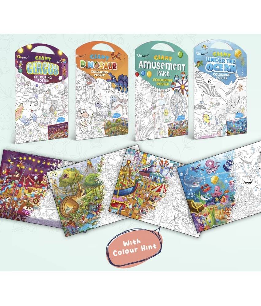 GIANT CIRCUS COLOURING POSTER, GIANT DINOSAUR COLOURING POSTER, GIANT AMUSEMENT PARK COLOURING POSTER and GIANT UNDER THE OCEAN COLOURING POSTER | Combo of 4 Posters I kids Coloring Posters Collection GIANT CIRCUS COLOURING POSTER, GIANT DINOSAUR COLOURING POSTER, GIANT AMUSEMENT PARK COLOURING POSTER and GIANT UNDER THE OCEAN COLOURING POSTER | Combo of 4 Posters I kids Coloring Posters Collection