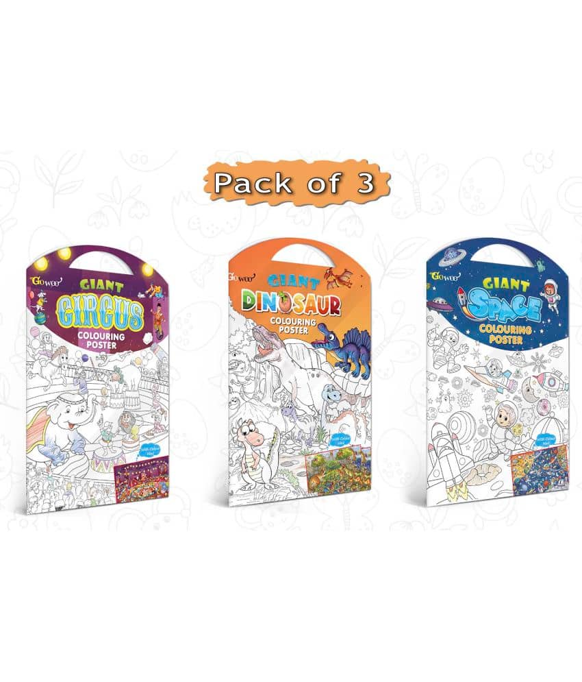 GIANT CIRCUS COLOURING POSTER, GIANT DINOSAUR COLOURING POSTER and GIANT SPACE COLOURING POSTER | Combo pack of 3 Posters I Best coloring posters for kids
