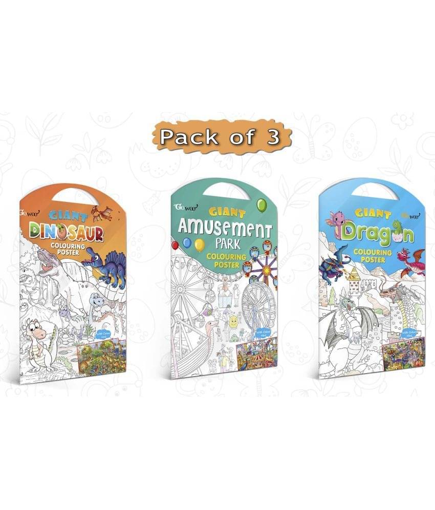 GIANT DINOSAUR COLOURING Charts, GIANT AMUSEMENT PARK COLOURING Charts and GIANT DRAGON COLOURING Charts | Pack of 3 Charts I Art Therapy Coloring Combo Set GIANT DINOSAUR COLOURING Charts, GIANT AMUSEMENT PARK COLOURING Charts and GIANT DRAGON COLOURING Charts | Pack of 3 Charts I Art Therapy Coloring Combo Set