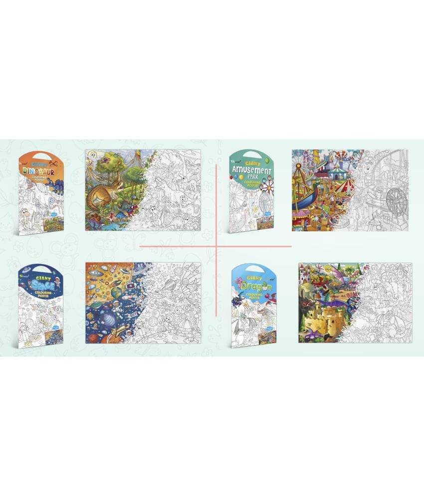     			GIANT DINOSAUR COLOURING POSTER, GIANT AMUSEMENT PARK COLOURING POSTER, GIANT SPACE COLOURING POSTER and GIANT DRAGON COLOURING POSTER | Set of 4 Posters I Coloring Posters Assortment