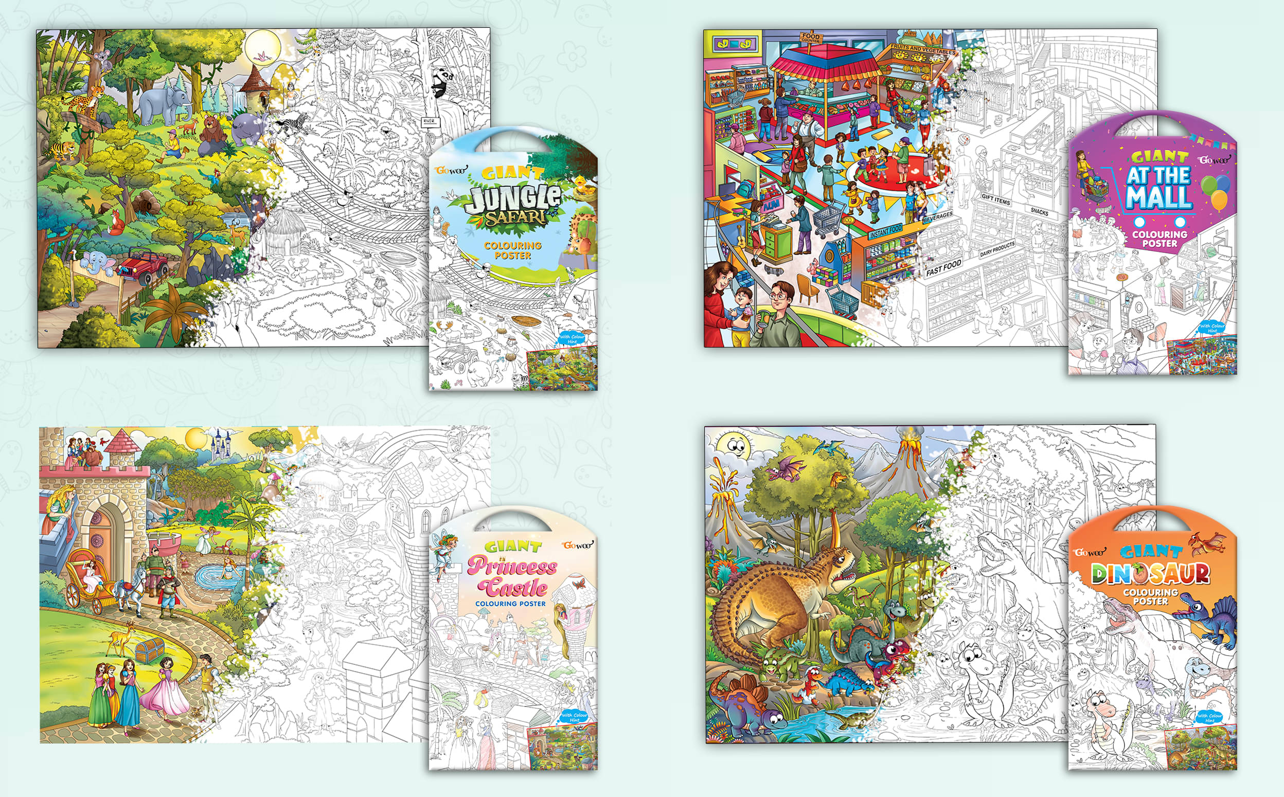 GIANT JUNGLE SAFARI COLOURING Charts, GIANT AT THE MALL COLOURING Charts, GIANT PRINCESS CASTLE COLOURING Charts and GIANT DINOSAUR COLOURING Charts | Set of 4 Charts I Popular coloring Charts GIANT JUNGLE SAFARI COLOURING Charts, GIANT AT THE MALL COLOURING Charts, GIANT PRINCESS CASTLE COLOURING Charts and GIANT DINOSAUR COLOURING Charts | Set of 4 Charts I Popular coloring Charts