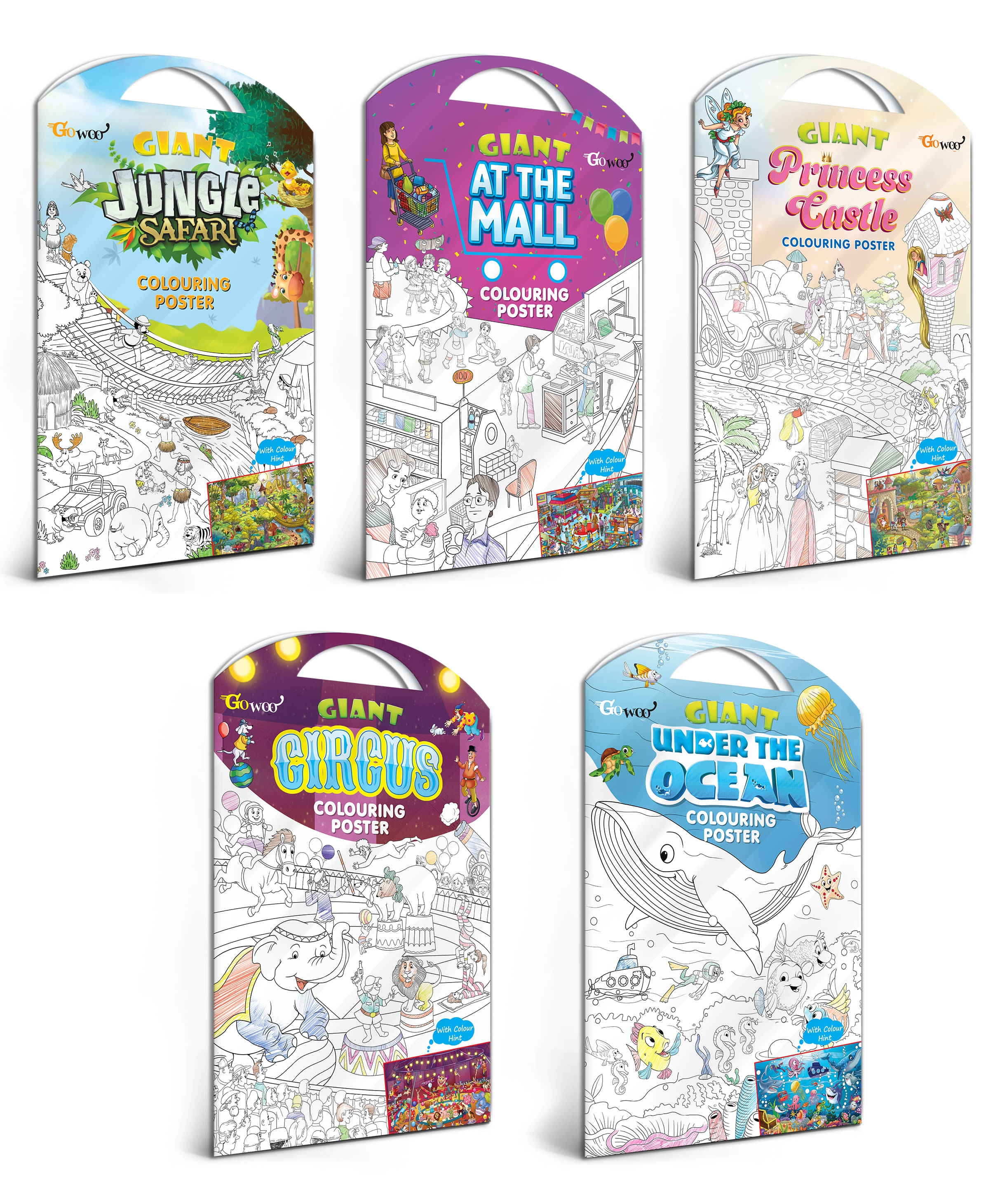     			GIANT JUNGLE SAFARI COLOURING Charts, GIANT AT THE MALL COLOURING Charts, GIANT PRINCESS CASTLE COLOURING Charts, GIANT CIRCUS COLOURING Charts and GIANT UNDER THE OCEAN COLOURING Charts | Combo pack of 5 Charts I Coloring Charts Giant Set