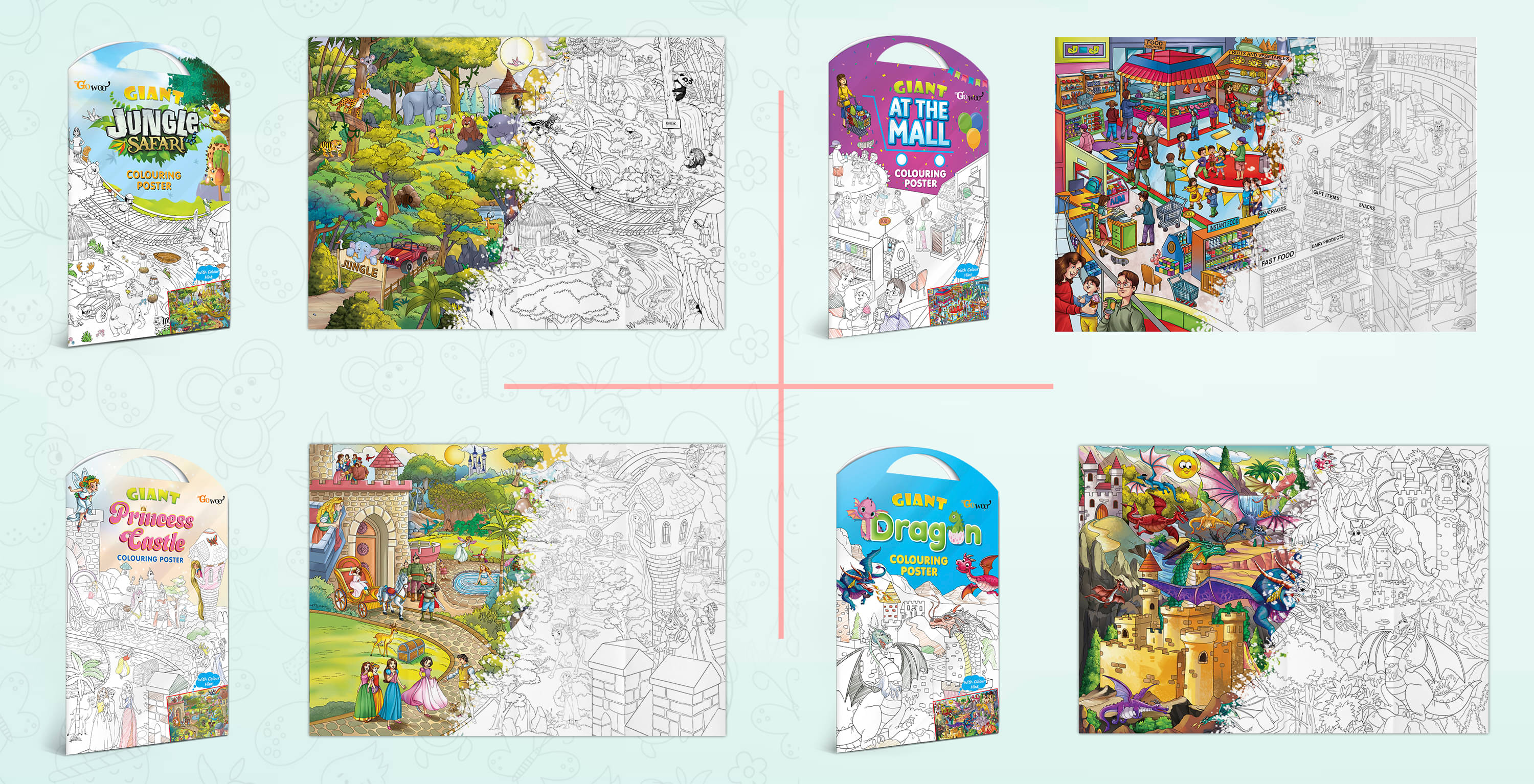 GIANT JUNGLE SAFARI COLOURING Charts, GIANT AT THE MALL COLOURING Charts, GIANT PRINCESS CASTLE COLOURING Charts and GIANT DRAGON COLOURING Charts | Gift Pack of 4 Charts I large mindfulness colouring Charts for kids GIANT JUNGLE SAFARI COLOURING Charts, GIANT AT THE MALL COLOURING Charts, GIANT PRINCESS CASTLE COLOURING Charts and GIANT DRAGON COLOURING Charts | Gift Pack of 4 Charts I large mindfulness colouring Charts for kids