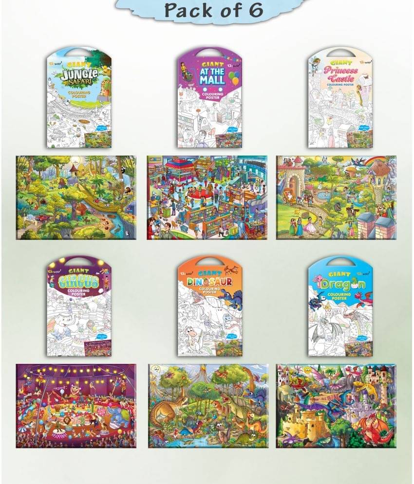 GIANT JUNGLE SAFARI COLOURING , GIANT AT THE MALL COLOURING , GIANT PRINCESS CASTLE COLOURING , GIANT CIRCUS COLOURING , GIANT DINOSAUR COLOURING and GIANT DRAGON COLOURING | Pack of 6 s I Giant Coloring s Mega Set GIANT JUNGLE SAFARI COLOURING , GIANT AT THE MALL COLOURING , GIANT PRINCESS CASTLE COLOURING , GIANT CIRCUS COLOURING , GIANT DINOSAUR COLOURING and GIANT DRAGON COLOURING | Pack of 6 s I Giant Coloring s Mega Set