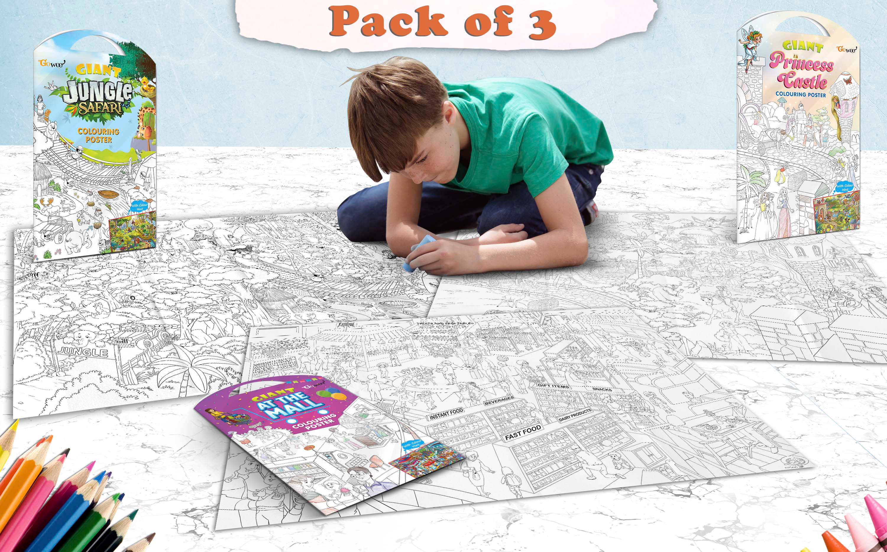 GIANT JUNGLE SAFARI COLOURING POSTER, GIANT AT THE MALL COLOURING POSTER and GIANT PRINCESS CASTLE COLOURING POSTER | Pack of 3 Posters I kids Creative coloring posters GIANT JUNGLE SAFARI COLOURING POSTER, GIANT AT THE MALL COLOURING POSTER and GIANT PRINCESS CASTLE COLOURING POSTER | Pack of 3 Posters I kids Creative coloring posters