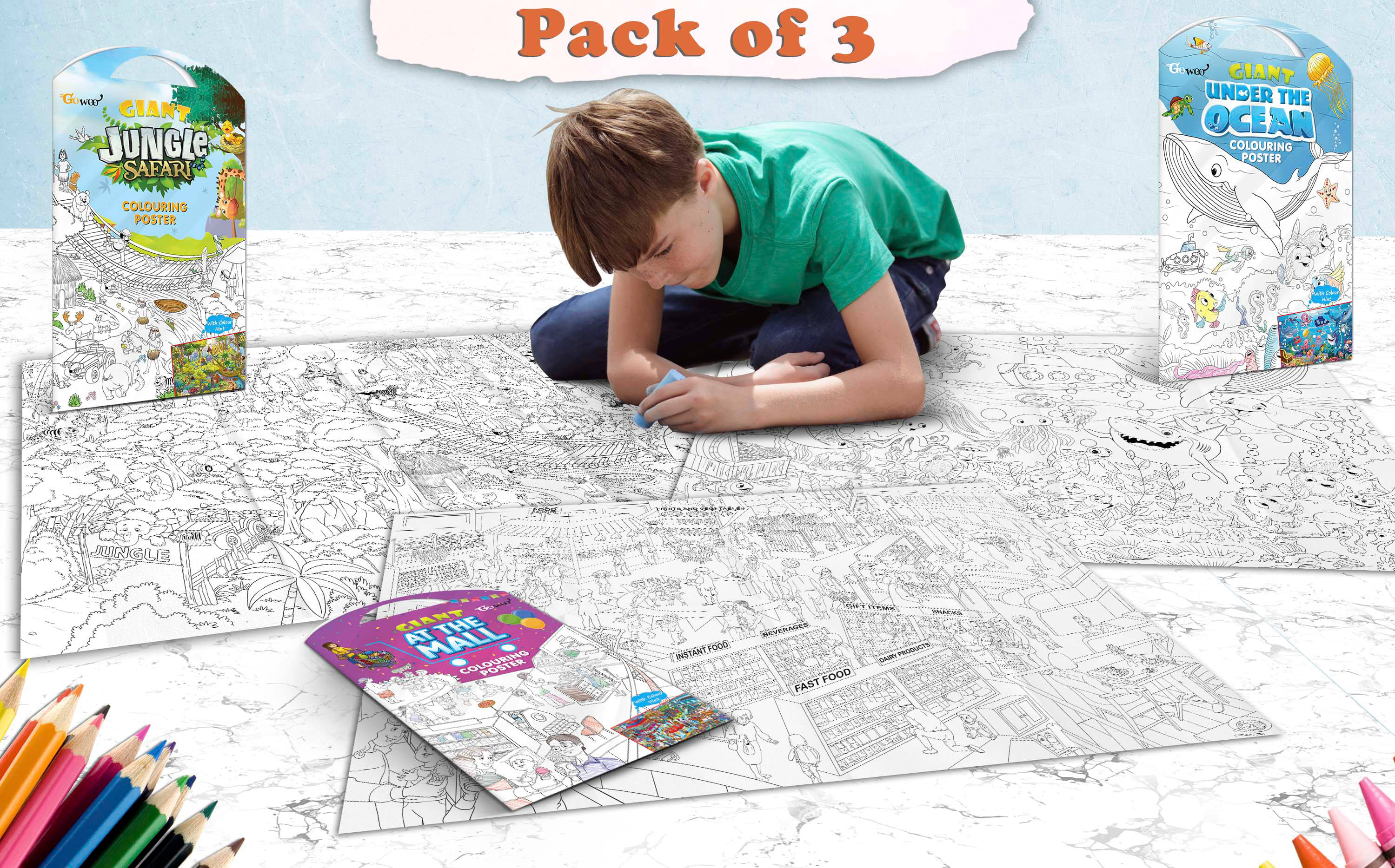 GIANT JUNGLE SAFARI COLOURING POSTER, GIANT AT THE MALL COLOURING POSTER and GIANT UNDER THE OCEAN COLOURING POSTER | Set of 3 Posters I Giant Coloring Poster for Adults     			GIANT JUNGLE SAFARI COLOURING POSTER, GIANT AT THE MALL COLOURING POSTER and GIANT UNDER THE OCEAN COLOURING POSTER | Set of 3 Posters I Giant Coloring Poster for Adults