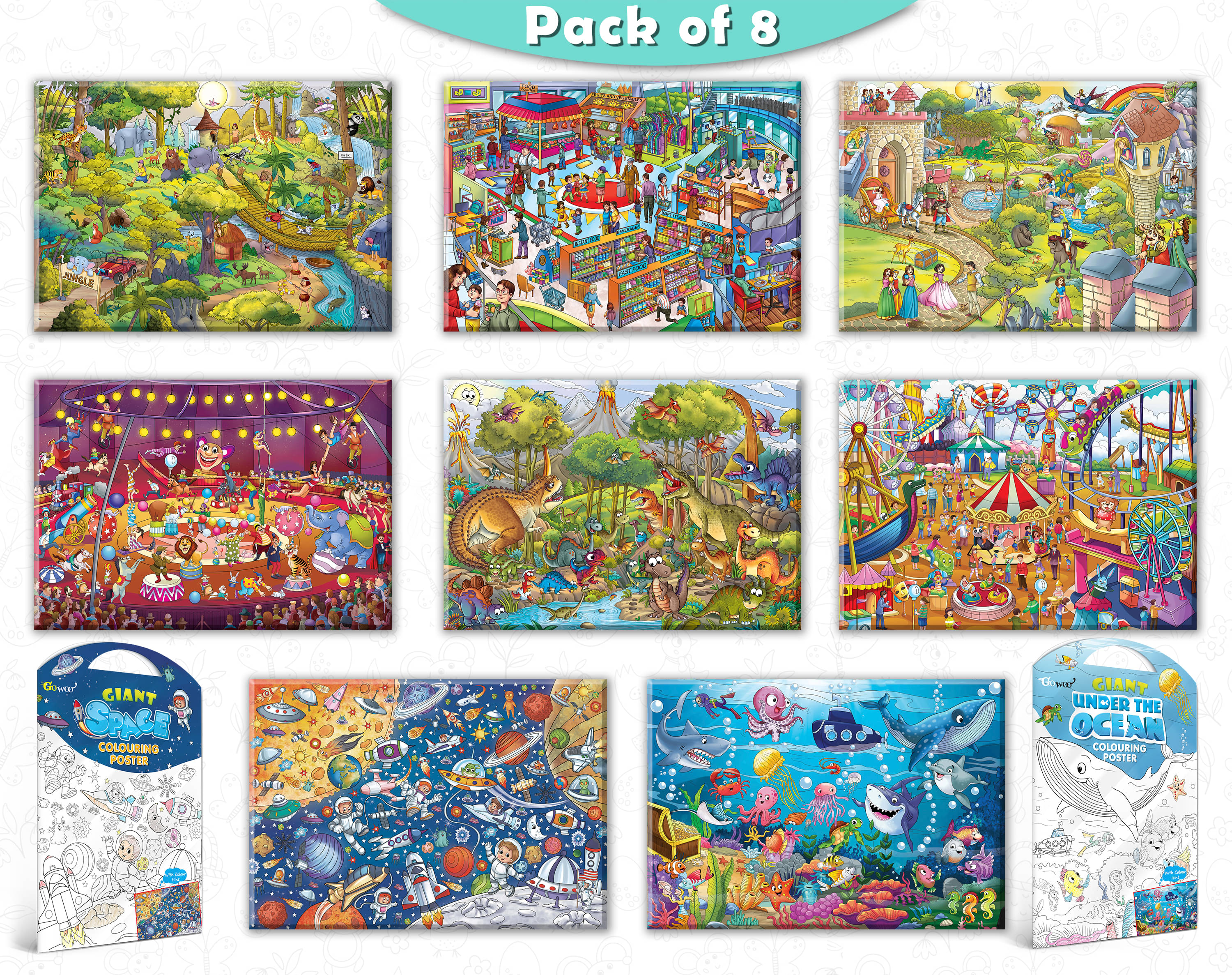GIANT JUNGLE SAFARI, GIANT AT THE MALL, GIANT PRINCESS CASTLE, GIANT CIRCUS, GIANT DINOSAUR, GIANT AMUSEMENT PARK, GIANT SPACE and GIANT UNDER THE OCEAN | Combo of 8 s I kids giant s to color GIANT JUNGLE SAFARI, GIANT AT THE MALL, GIANT PRINCESS CASTLE, GIANT CIRCUS, GIANT DINOSAUR, GIANT AMUSEMENT PARK, GIANT SPACE and GIANT UNDER THE OCEAN | Combo of 8 s I kids giant s to color