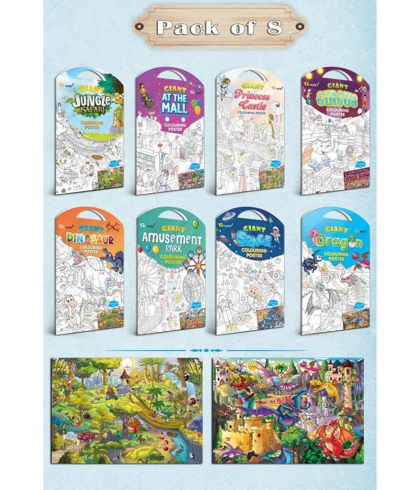 GIANT JUNGLE SAFARI, GIANT AT THE MALL, GIANT PRINCESS CASTLE, GIANT CIRCUS, GIANT DINOSAUR, GIANT AMUSEMENT PARK, GIANT SPACE and GIANT DRAGON | Pack of 8 s I Giant Coloring s Super Set GIANT JUNGLE SAFARI, GIANT AT THE MALL, GIANT PRINCESS CASTLE, GIANT CIRCUS, GIANT DINOSAUR, GIANT AMUSEMENT PARK, GIANT SPACE and GIANT DRAGON | Pack of 8 s I Giant Coloring s Super Set