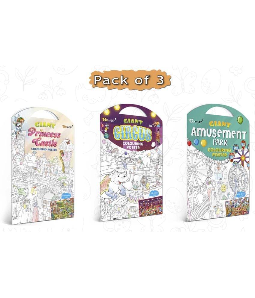     			GIANT PRINCESS CASTLE COLOURING Charts, GIANT CIRCUS COLOURING Charts and GIANT AMUSEMENT PARK COLOURING Charts | Pack of 3 Charts I Popular adults coloring Charts