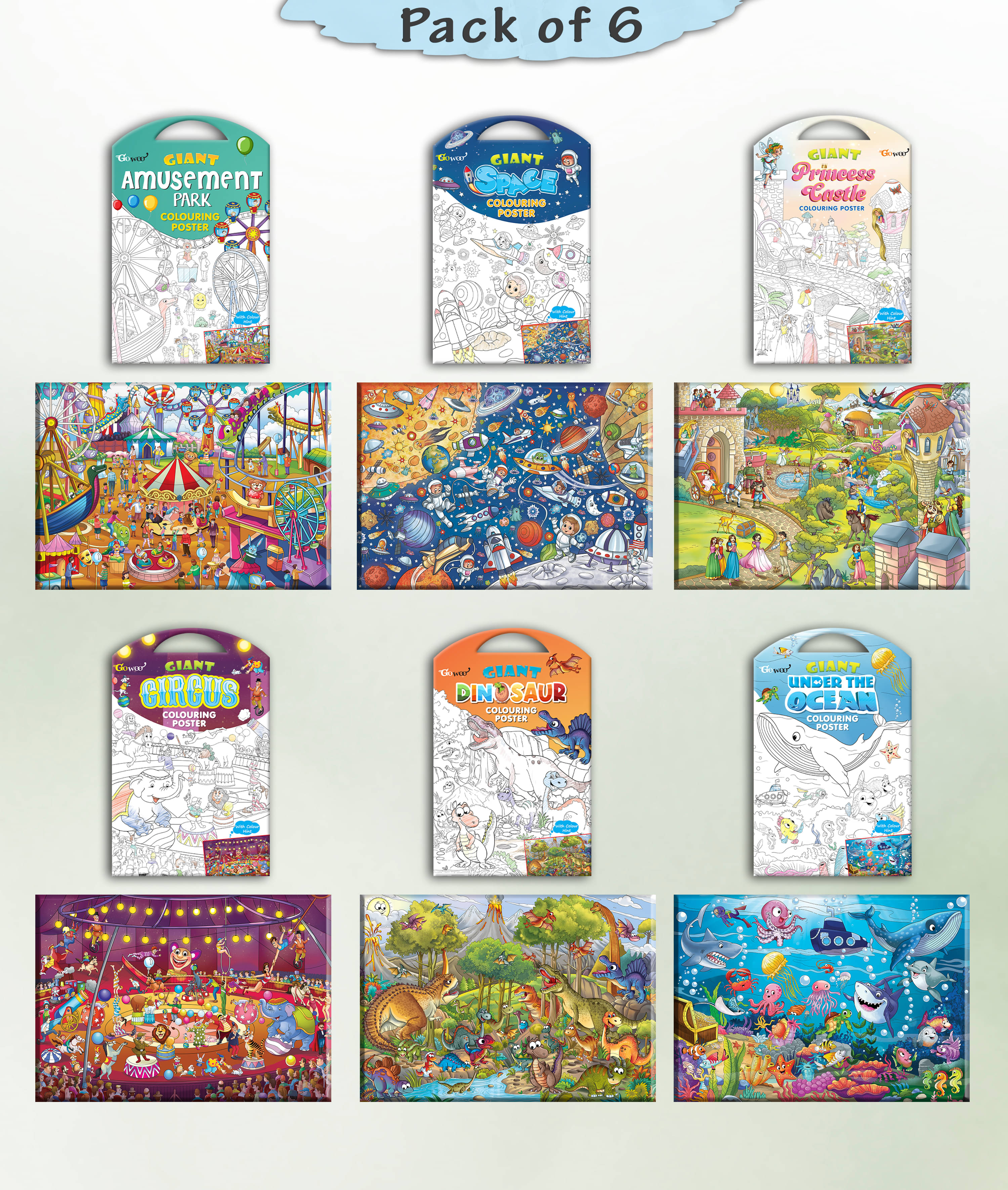     			GIANT PRINCESS CASTLE COLOURING , GIANT CIRCUS COLOURING , GIANT DINOSAUR COLOURING , GIANT AMUSEMENT PARK COLOURING , GIANT SPACE COLOURING  and GIANT UNDER THE OCEAN COLOURING  | Pack of 2 s I Giant Coloring s Mega Set
