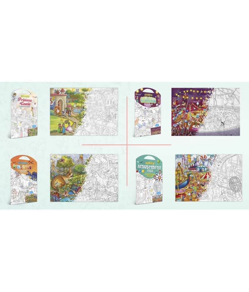 GIANT PRINCESS CASTLE COLOURING POSTER, GIANT CIRCUS COLOURING POSTER, GIANT DINOSAUR COLOURING POSTER and GIANT AMUSEMENT PARK COLOURING POSTER | Gift Pack of 4 Posters I large mindfulness colouring poster for kids     			GIANT PRINCESS CASTLE COLOURING POSTER, GIANT CIRCUS COLOURING POSTER, GIANT DINOSAUR COLOURING POSTER and GIANT AMUSEMENT PARK COLOURING POSTER | Gift Pack of 4 Posters I large mindfulness colouring poster for kids