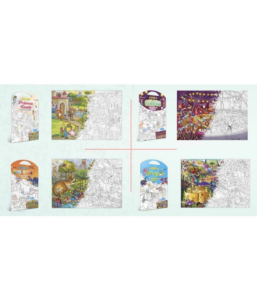 GIANT PRINCESS CASTLE COLOURING POSTER, GIANT CIRCUS COLOURING POSTER, GIANT DINOSAUR COLOURING POSTER and GIANT DRAGON COLOURING POSTER | Combo of 4 Posters I kids Coloring Posters Collection GIANT PRINCESS CASTLE COLOURING POSTER, GIANT CIRCUS COLOURING POSTER, GIANT DINOSAUR COLOURING POSTER and GIANT DRAGON COLOURING POSTER | Combo of 4 Posters I kids Coloring Posters Collection