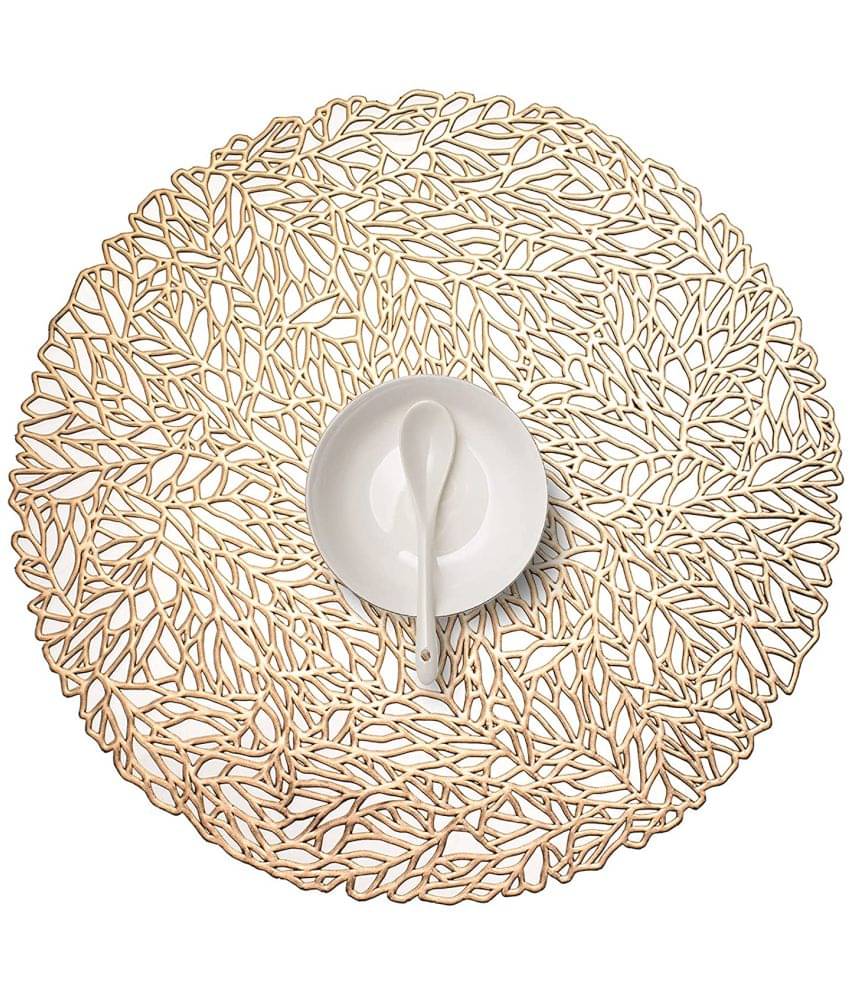 PVC Geometric Round Table Mats ( 38 cm x 38 cm ) Pack of 2 - Gold PVC Geometric Round Table Mats ( 38 cm x 38 cm ) Pack of 2 - Gold