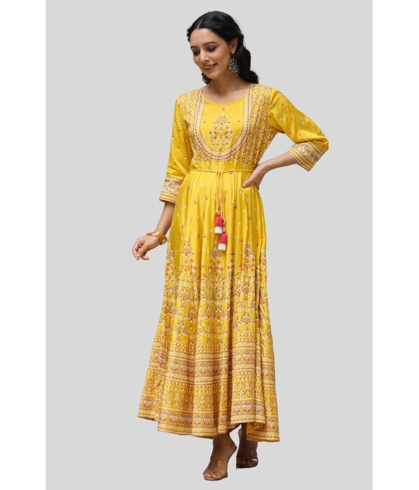 Juniper Women Viscose Printed Ethnic Dress ( Mustard )     			Juniper Women Viscose Printed Ethnic Dress ( Mustard )