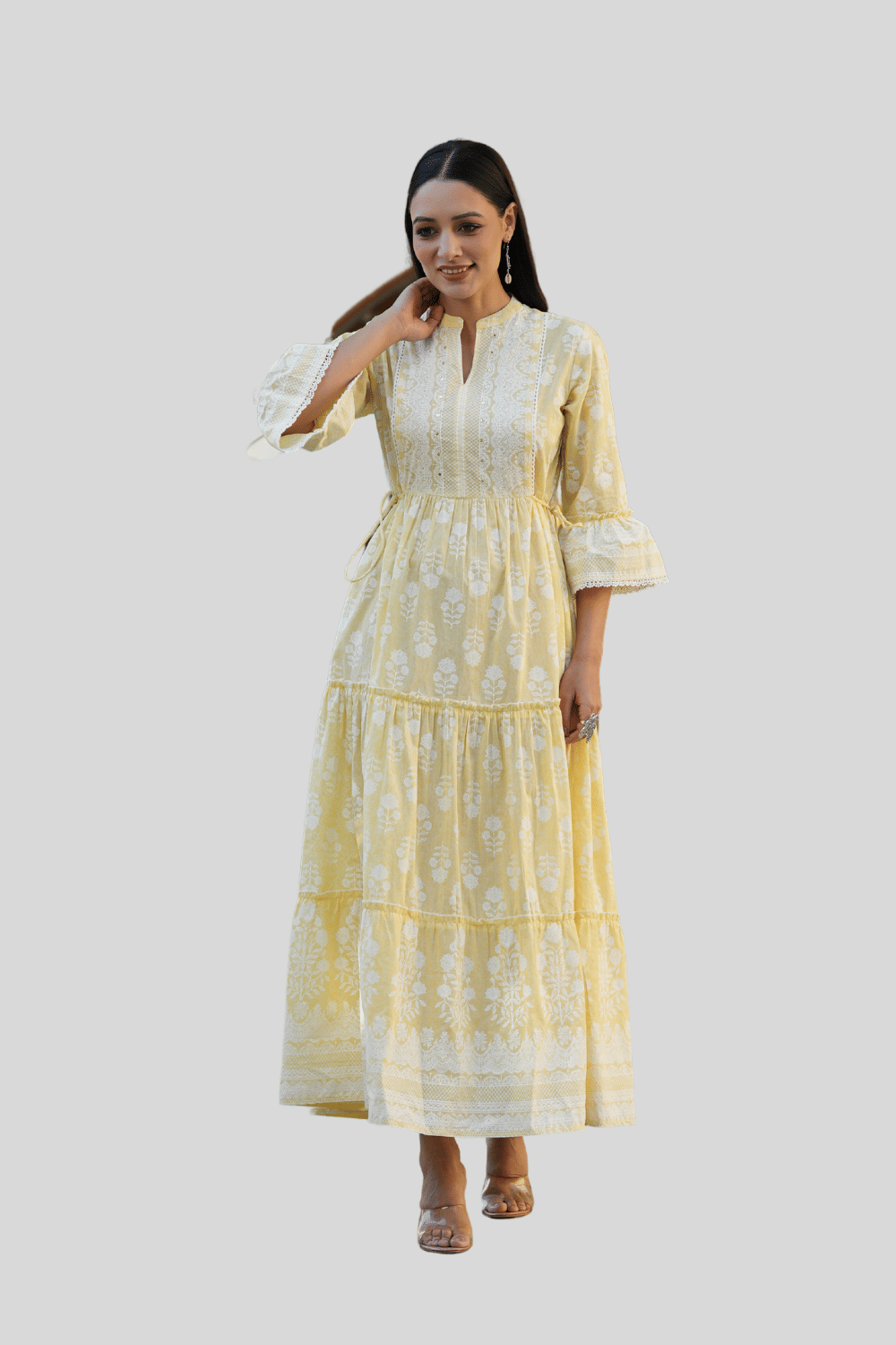 Juniper Women Cotton Blend Printed Ethnic Dress ( Peach )