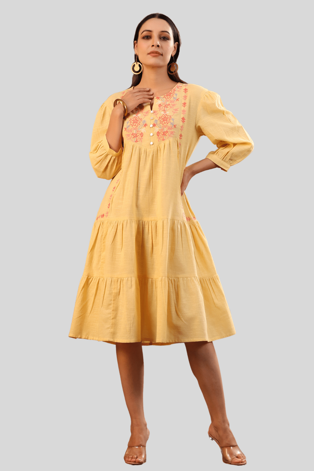     			Juniper - Yellow Cotton Blend Women's A-line Dress ( Pack of 1 )