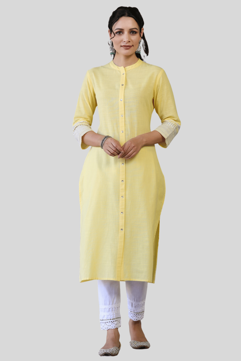Juniper - Yellow Cotton Blend Women's Front Slit Kurti ( Pack of 1 ) - Kurtis, Tunics | Buy online on ZillyBuy