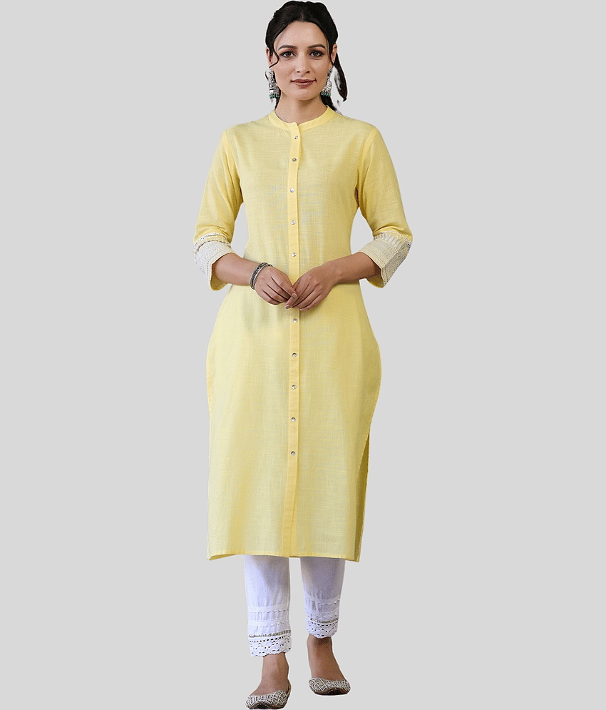 Juniper - Yellow Cotton Blend Women's Front Slit Kurti ( Pack of 1 ) - Kurtis, Tunics | Buy online on ZillyBuy