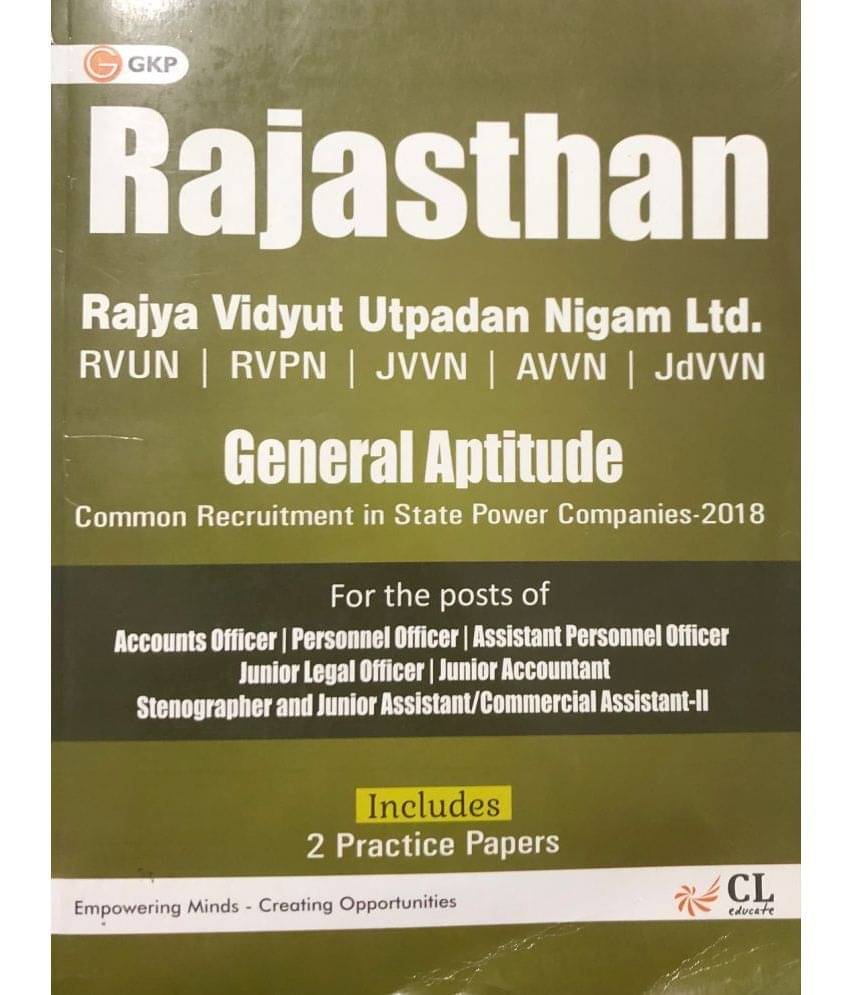 Rajasthan General Aptitude - Includes 2 Practice Papers (Rajya Vidyut Utpadan Nigam Ltd) Rajasthan General Aptitude - Includes 2 Practice Papers (Rajya Vidyut Utpadan Nigam Ltd)