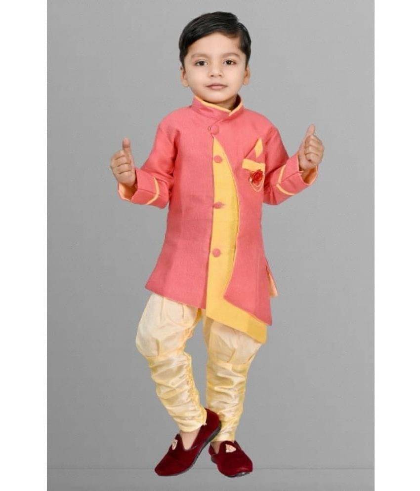 lucky h star garments Boys Cotton Blend Colorblock - Pattern Dhoti Kurta Set ( Pink , Pack of 1 ) lucky h star garments Boys Cotton Blend Colorblock - Pattern Dhoti Kurta Set ( Pink , Pack of 1 )