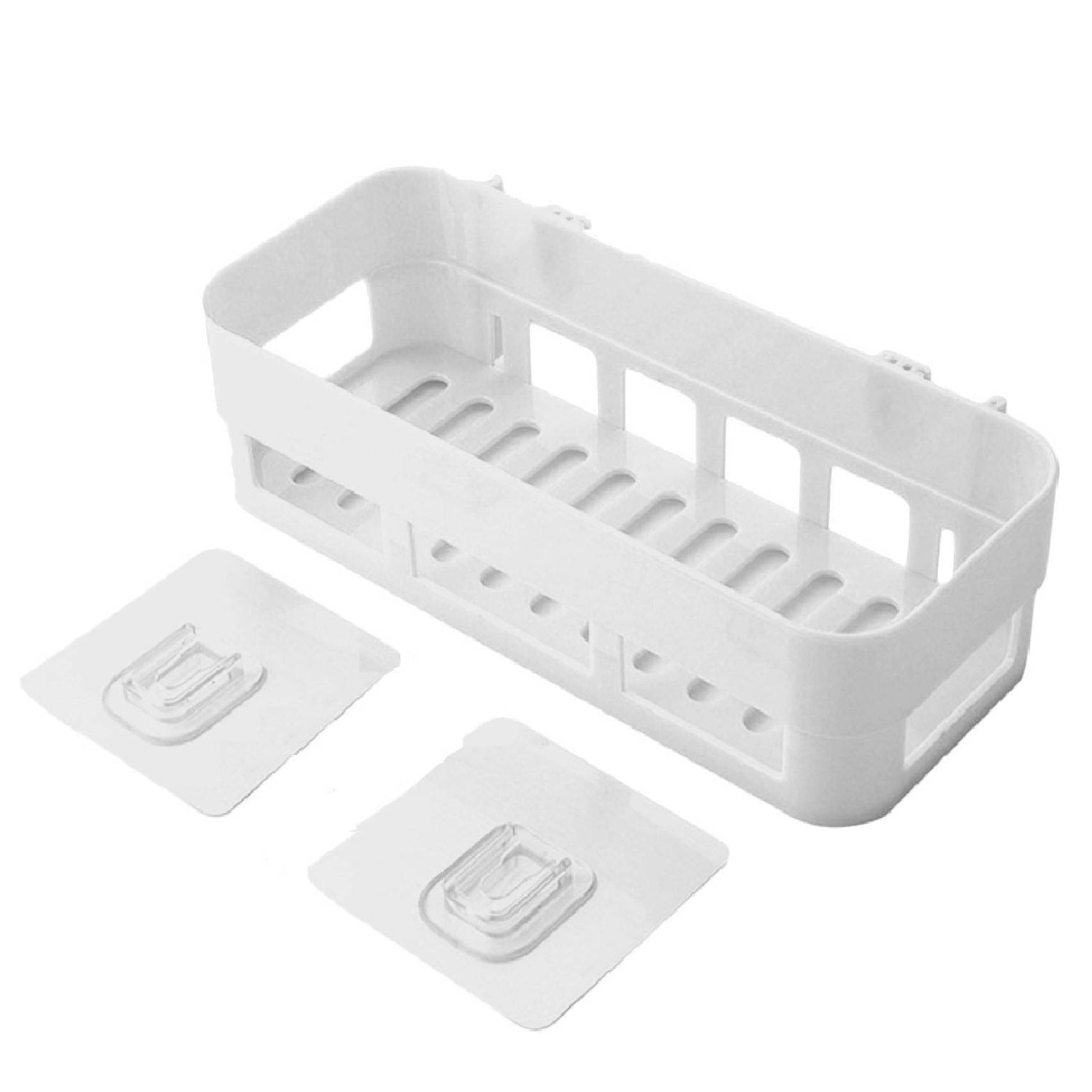 BLUE HOME AND KITCHEN Plastic Self Adhesive Wall Mounted Rectangular Bathroom Shelf Storage Organizer White BLUE HOME AND KITCHEN Plastic Self Adhesive Wall Mounted Rectangular Bathroom Shelf Storage Organizer White
