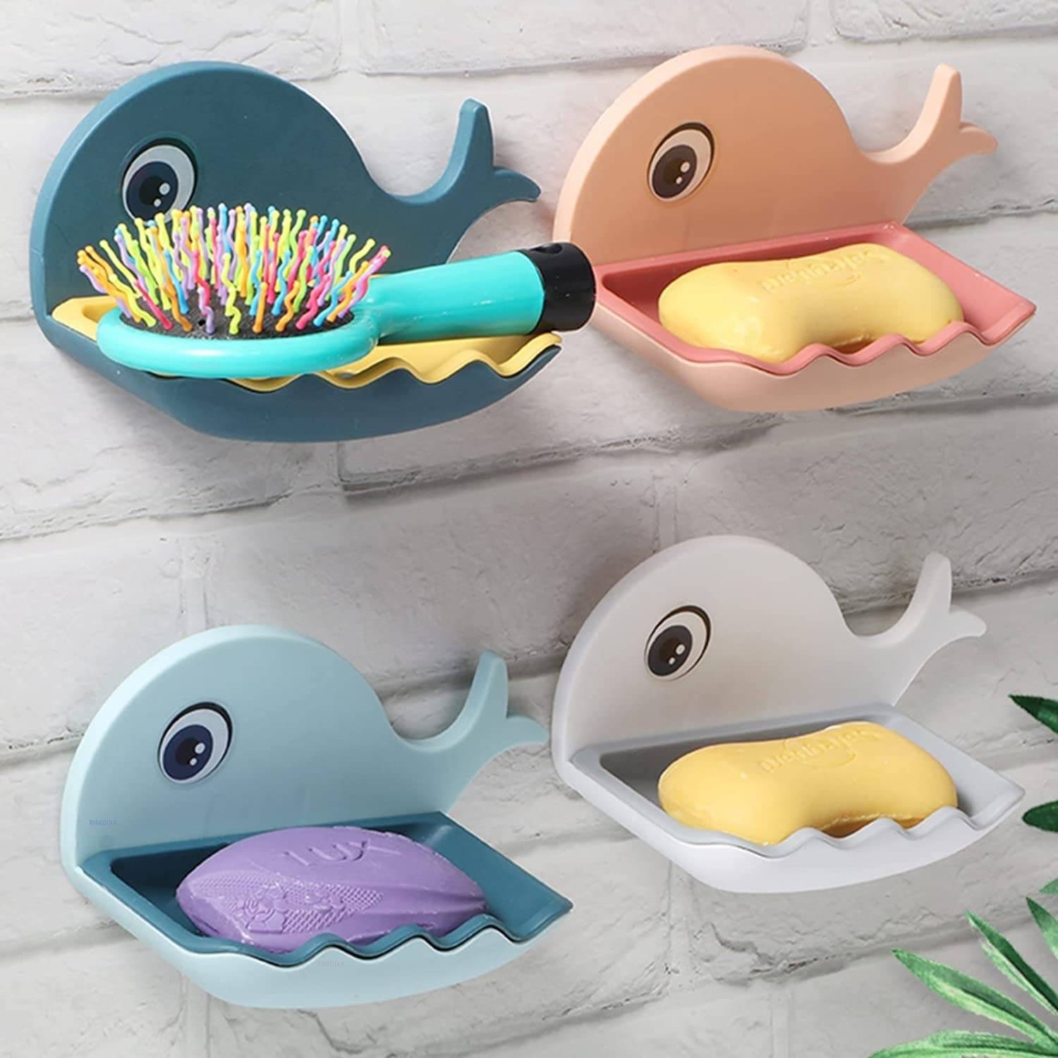 BLUE HOME AND KITCHEN Fish Shape Plastic Soap Holder Self Adhesive Wall Mounted (Pack of 4) BLUE HOME AND KITCHEN Fish Shape Plastic Soap Holder Self Adhesive Wall Mounted (Pack of 4)