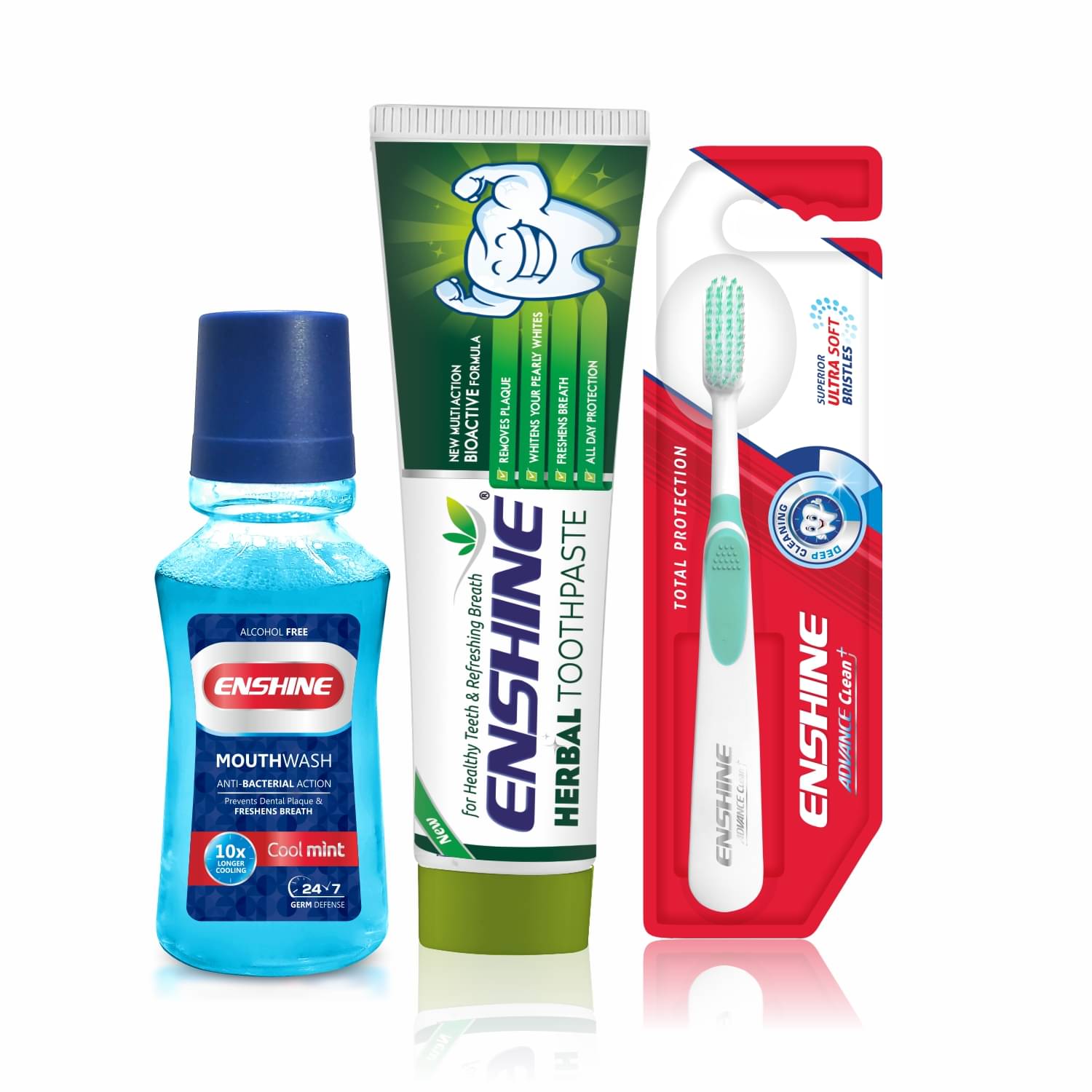     			Enshine Combo Pack of Herbal Toothpaste (100g), Mint Mouthwash (150ml) and Advanced Toothbrush 1Pc
