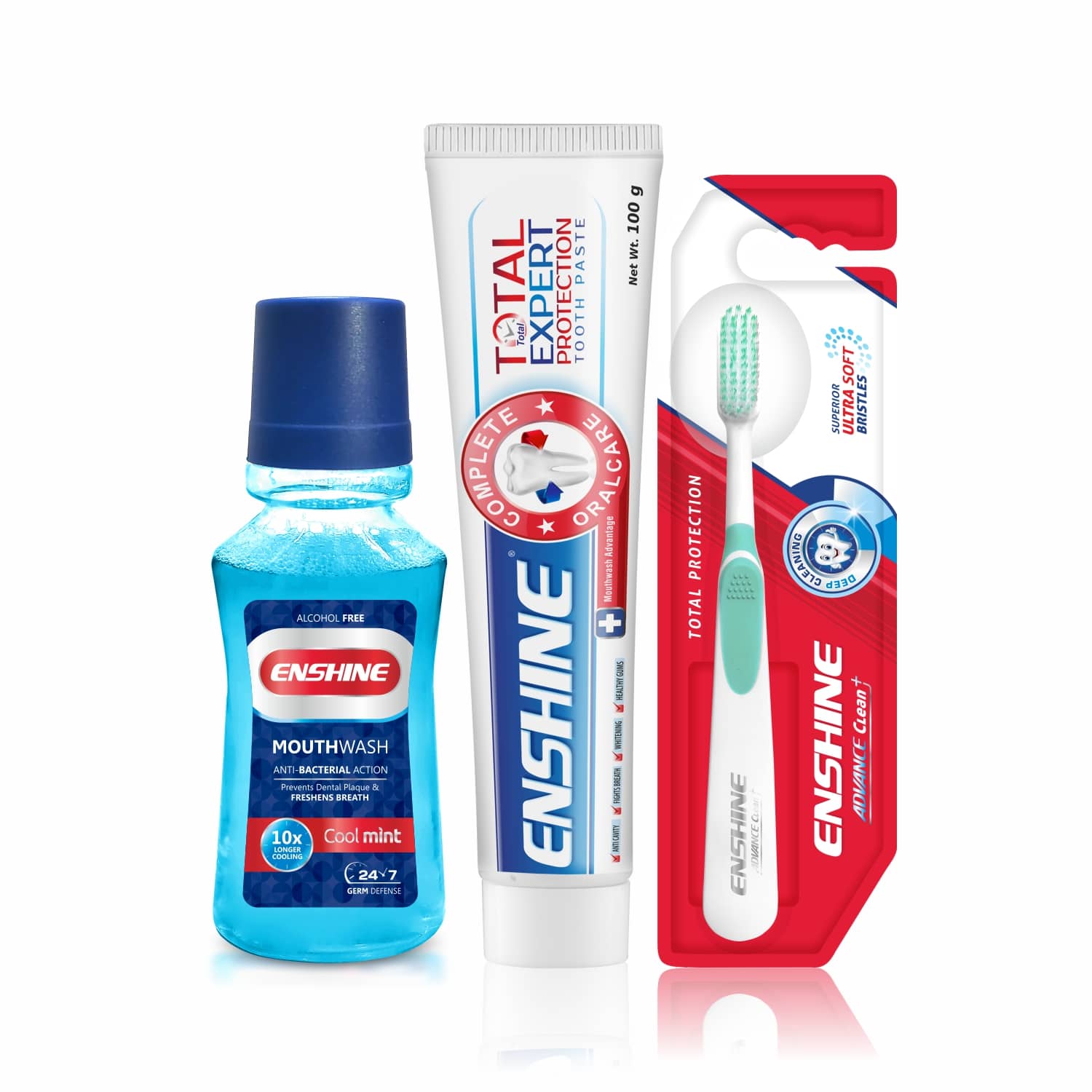 Enshine Total Expert Toothpaste (100g), Mouthwash (150ml) and 1Pc Toothbrush