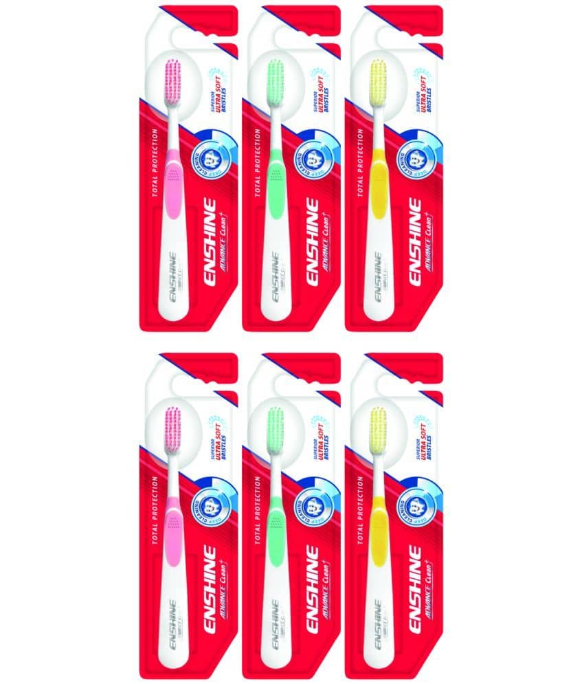 ENSHINE Advance Clean Toothbrush with Ultra Soft Bristles & Effective Tongue Cleaner ( Pack Of 6 )