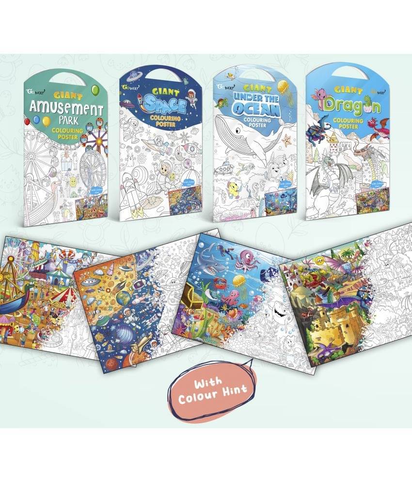 GIANT AMUSEMENT PARK COLOURING POSTER, GIANT SPACE COLOURING POSTER, GIANT UNDER THE OCEAN COLOURING POSTER and GIANT DRAGON COLOURING POSTER | Pack of 4 Posters I Enchanted Coloring Combo GIANT AMUSEMENT PARK COLOURING POSTER, GIANT SPACE COLOURING POSTER, GIANT UNDER THE OCEAN COLOURING POSTER and GIANT DRAGON COLOURING POSTER | Pack of 4 Posters I Enchanted Coloring Combo