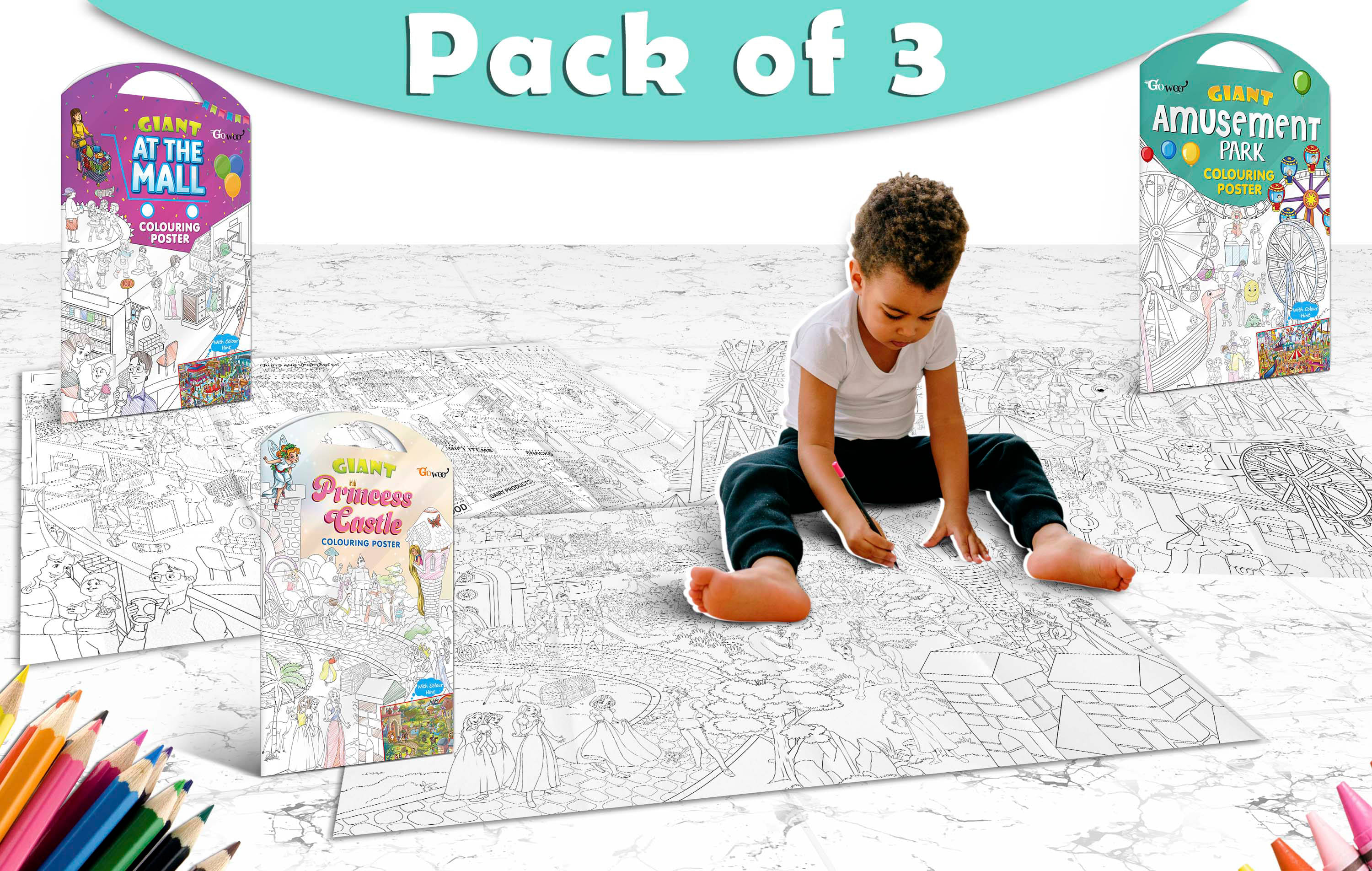 GIANT AT THE MALL COLOURING POSTER, GIANT PRINCESS CASTLE COLOURING POSTER and GIANT AMUSEMENT PARK COLOURING POSTER | Gift Pack of 3 Posters I Creative coloring posters GIANT AT THE MALL COLOURING POSTER, GIANT PRINCESS CASTLE COLOURING POSTER and GIANT AMUSEMENT PARK COLOURING POSTER | Gift Pack of 3 Posters I Creative coloring posters