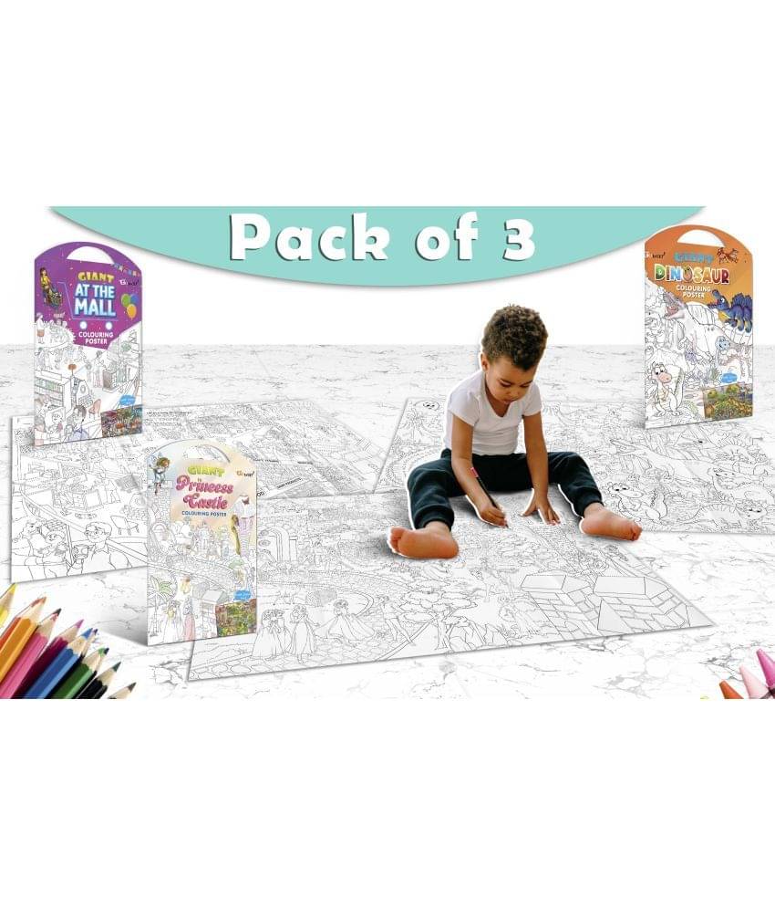 GIANT AT THE MALL COLOURING POSTER, GIANT PRINCESS CASTLE COLOURING POSTER and GIANT DINOSAUR COLOURING POSTER | Combo of 3 Posters I Giant Coloring Poster for Kids GIANT AT THE MALL COLOURING POSTER, GIANT PRINCESS CASTLE COLOURING POSTER and GIANT DINOSAUR COLOURING POSTER | Combo of 3 Posters I Giant Coloring Poster for Kids