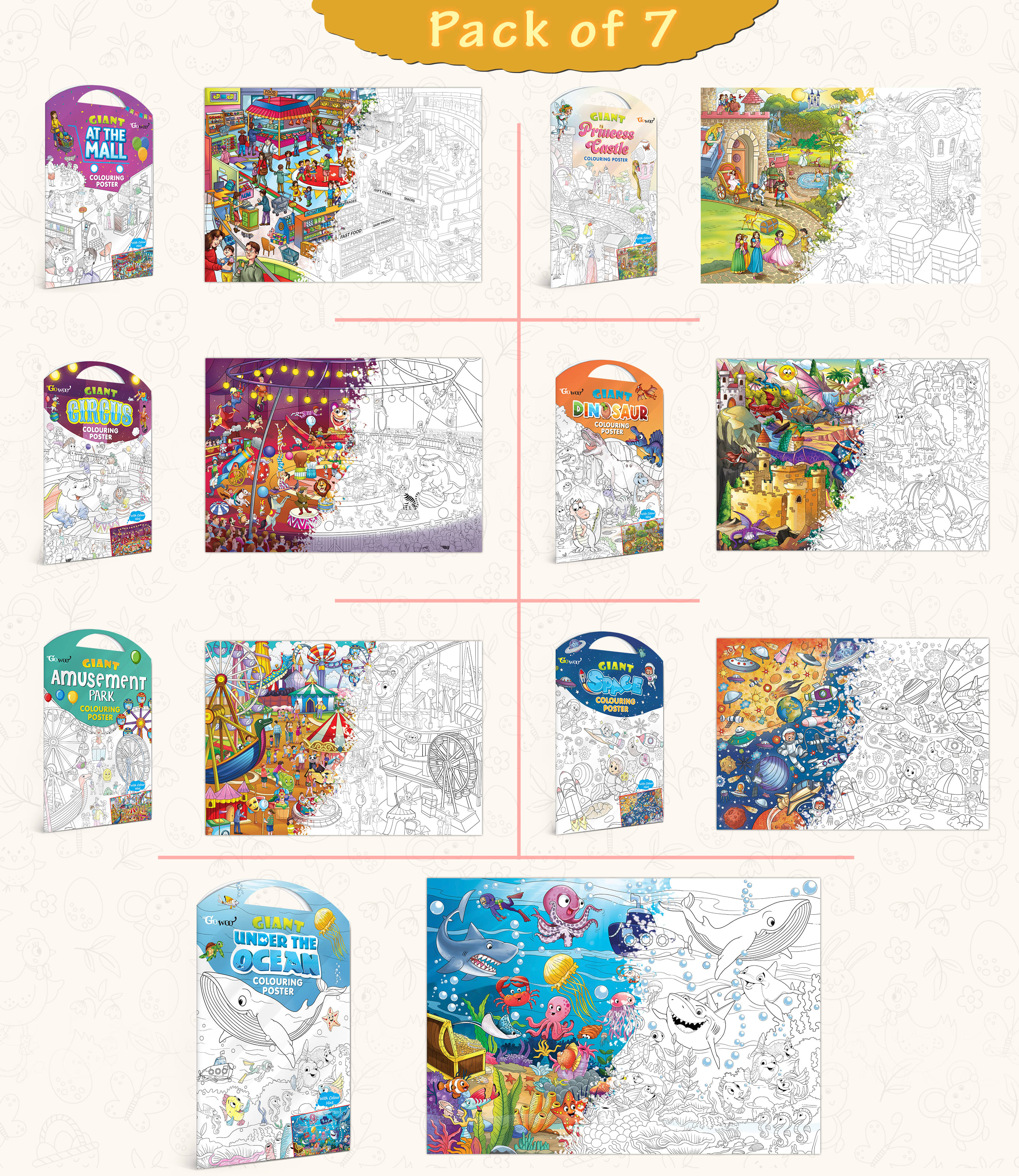     			GIANT AT THE MALL COLOURING , GIANT PRINCESS CASTLE COLOURING , GIANT CIRCUS COLOURING , GIANT DINOSAUR COLOURING , GIANT AMUSEMENT PARK COLOURING , GIANT SPACE COLOURING  and GIANT UNDER THE OCEAN COLOURING  | Combo pack of 7 s I Coloring s Giant Set