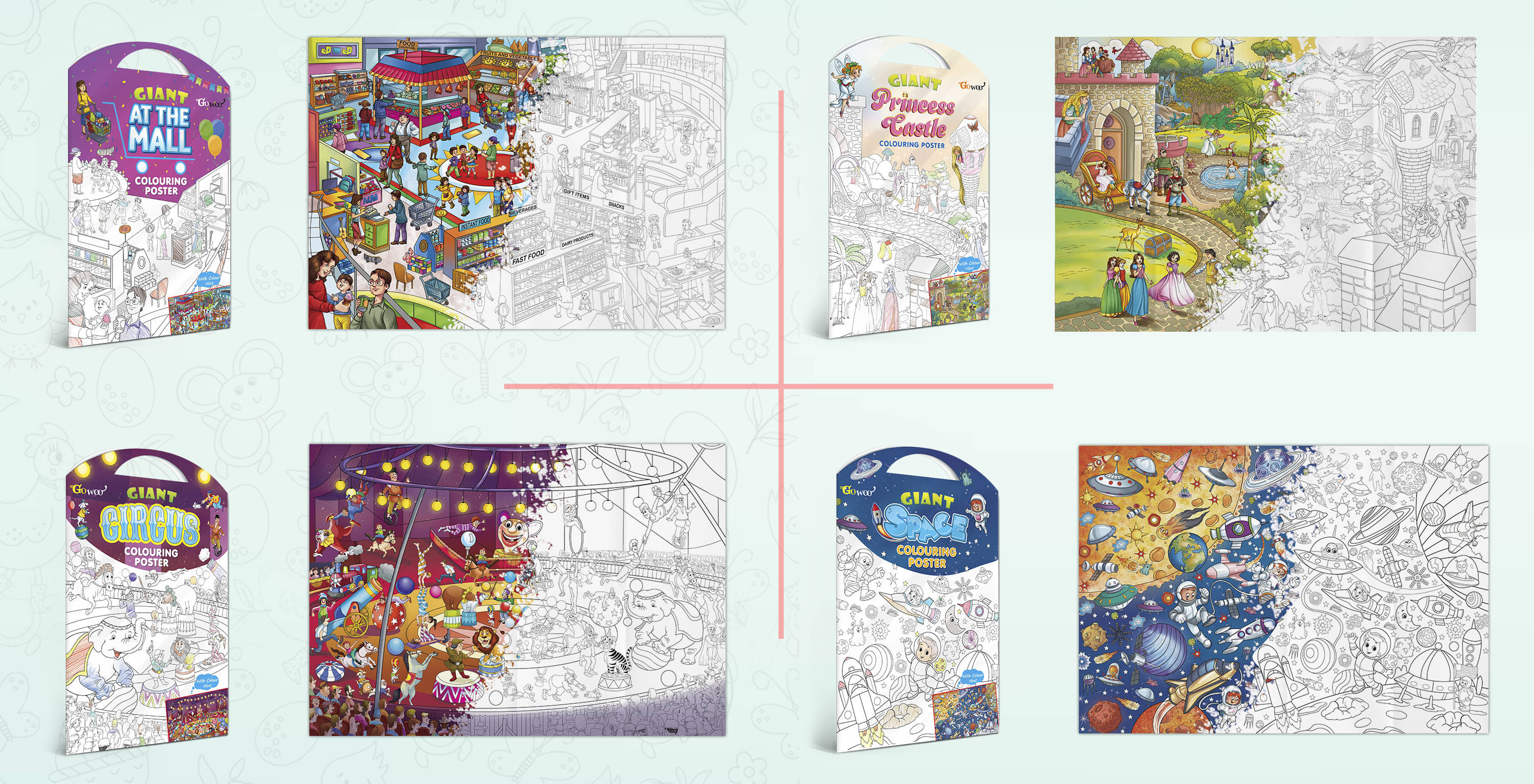 GIANT AT THE MALL COLOURING POSTER, GIANT PRINCESS CASTLE COLOURING POSTER, GIANT CIRCUS COLOURING POSTER and GIANT SPACE COLOURING POSTER | Gift Pack of 4 Posters I jumbo size colouring poster for kids GIANT AT THE MALL COLOURING POSTER, GIANT PRINCESS CASTLE COLOURING POSTER, GIANT CIRCUS COLOURING POSTER and GIANT SPACE COLOURING POSTER | Gift Pack of 4 Posters I jumbo size colouring poster for kids