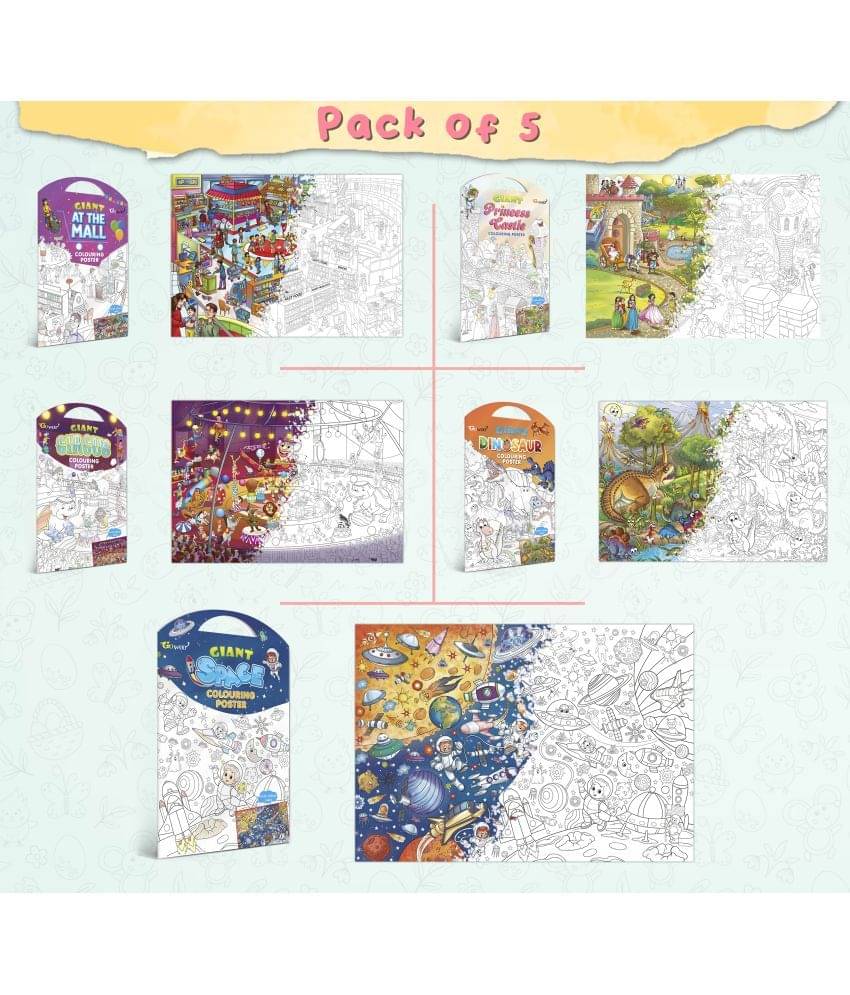 GIANT AT THE MALL COLOURING POSTER, GIANT PRINCESS CASTLE COLOURING POSTER, GIANT CIRCUS COLOURING POSTER, GIANT DINOSAUR COLOURING POSTER and GIANT SPACE COLOURING POSTER | Gift Pack of 5 Posters I kids coloring starter kit GIANT AT THE MALL COLOURING POSTER, GIANT PRINCESS CASTLE COLOURING POSTER, GIANT CIRCUS COLOURING POSTER, GIANT DINOSAUR COLOURING POSTER and GIANT SPACE COLOURING POSTER | Gift Pack of 5 Posters I kids coloring starter kit