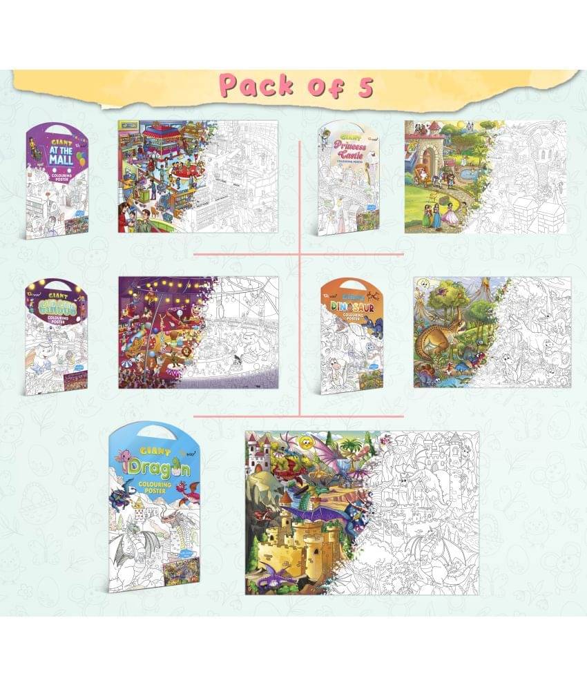 GIANT AT THE MALL COLOURING POSTER, GIANT PRINCESS CASTLE COLOURING POSTER, GIANT CIRCUS COLOURING POSTER, GIANT DINOSAUR COLOURING POSTER and GIANT DRAGON COLOURING POSTER | Set of 5 Posters I big colouring poster for 10+ GIANT AT THE MALL COLOURING POSTER, GIANT PRINCESS CASTLE COLOURING POSTER, GIANT CIRCUS COLOURING POSTER, GIANT DINOSAUR COLOURING POSTER and GIANT DRAGON COLOURING POSTER | Set of 5 Posters I big colouring poster for 10+