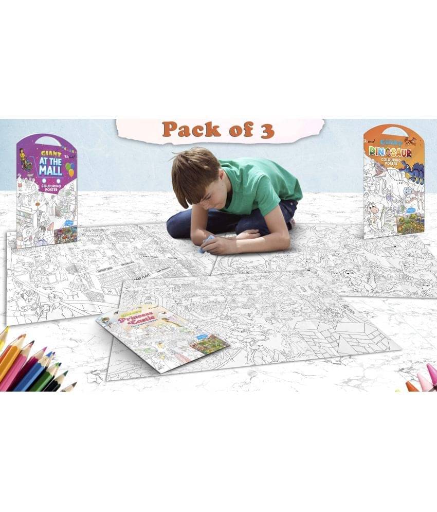 GIANT AT THE MALL COLOURING POSTER, GIANT PRINCESS CASTLE COLOURING POSTER and GIANT DINOSAUR COLOURING POSTER | Combo pack of 3 Posters I Giant Coloring Poster for Adults and Kids GIANT AT THE MALL COLOURING POSTER, GIANT PRINCESS CASTLE COLOURING POSTER and GIANT DINOSAUR COLOURING POSTER | Combo pack of 3 Posters I Giant Coloring Poster for Adults and Kids