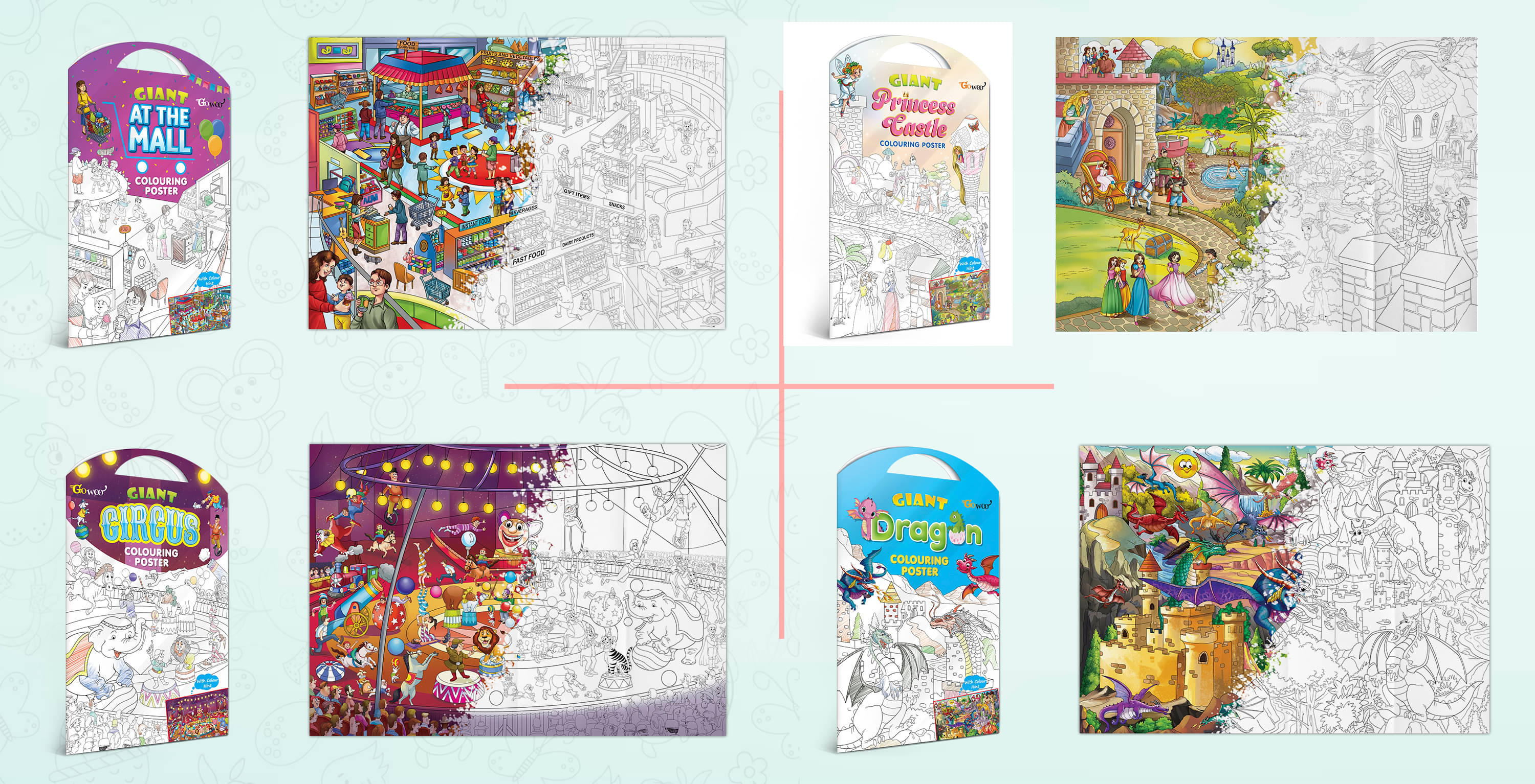 GIANT AT THE MALL COLOURING POSTER, GIANT PRINCESS CASTLE COLOURING POSTER, GIANT CIRCUS COLOURING POSTER and GIANT DRAGON COLOURING POSTER | Pack of 4 Posters I best for school posters     			GIANT AT THE MALL COLOURING POSTER, GIANT PRINCESS CASTLE COLOURING POSTER, GIANT CIRCUS COLOURING POSTER and GIANT DRAGON COLOURING POSTER | Pack of 4 Posters I best for school posters